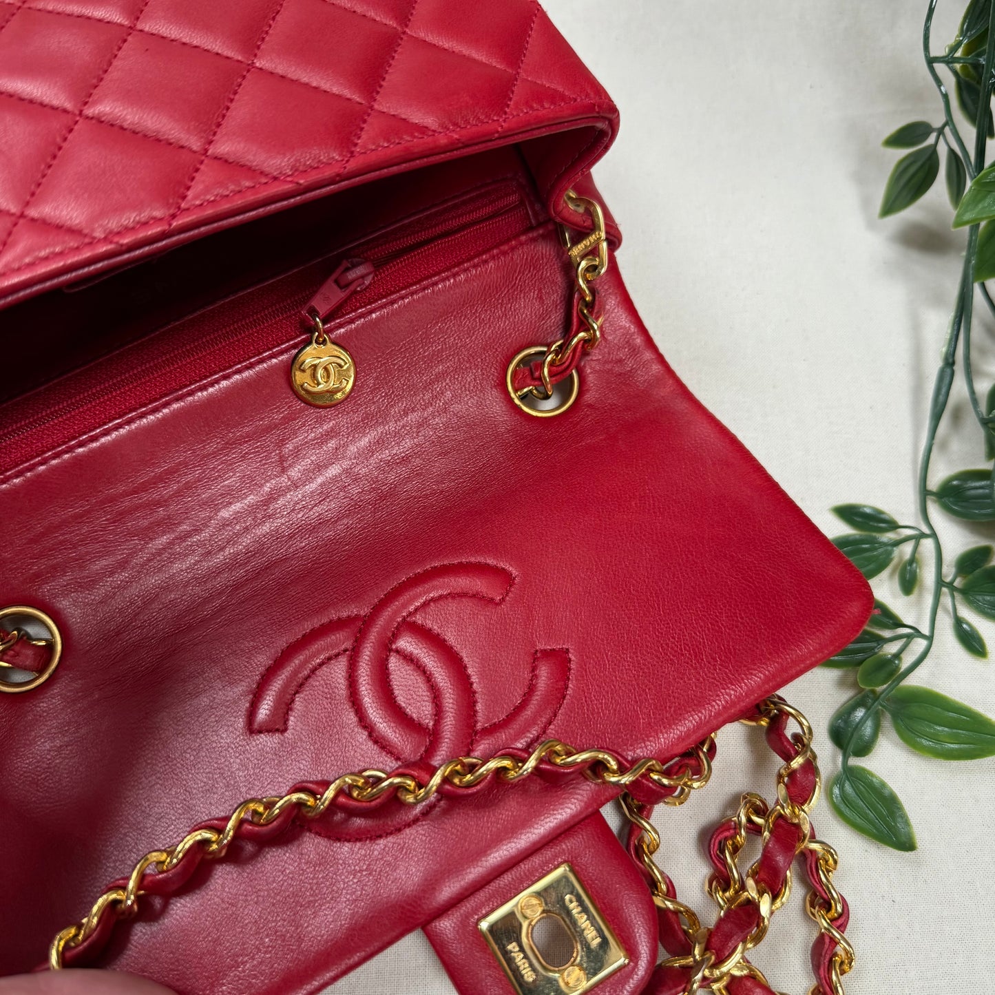 Chanel 1989 Red Classic Single Flap Medium Square