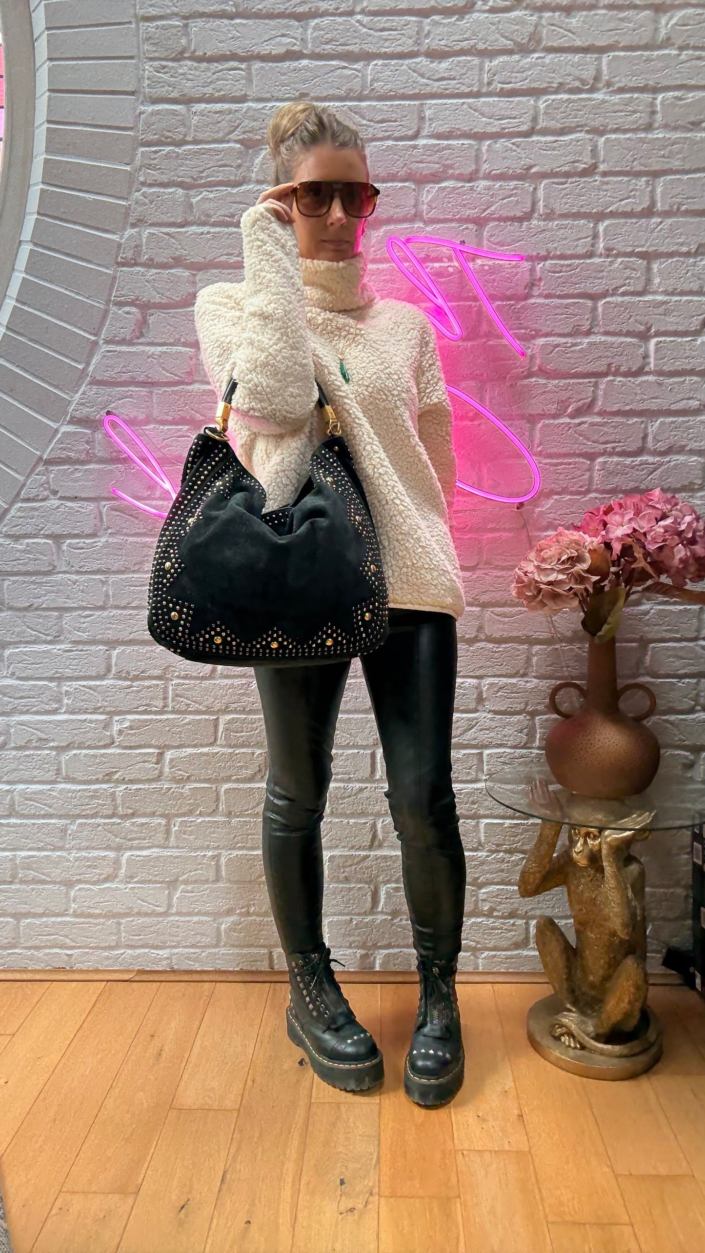 Saint Laurent 2008 Besace Suede & Studded Tote