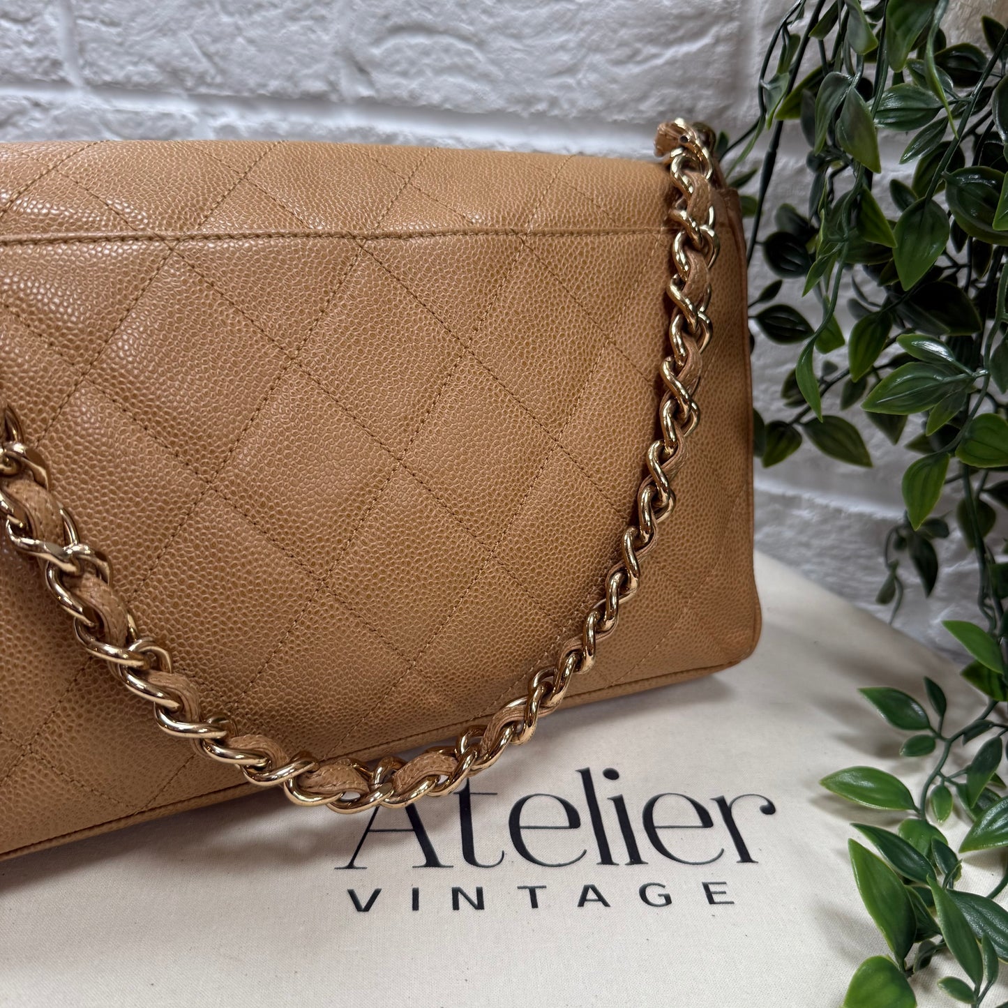 Chanel 1991 Very Rare Dark Beige Caviar Single Flap