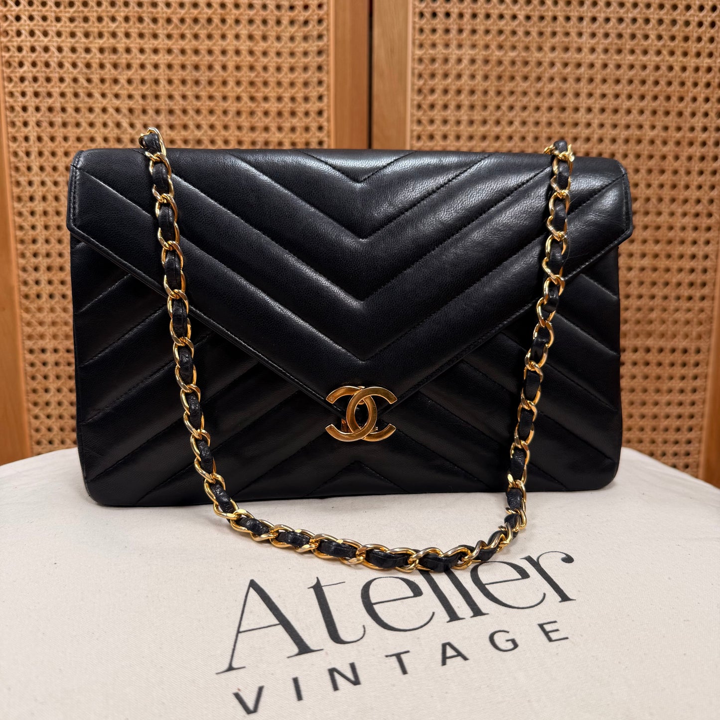 Chanel 1986 1986 Chevron Quilted Envelope Single Flap