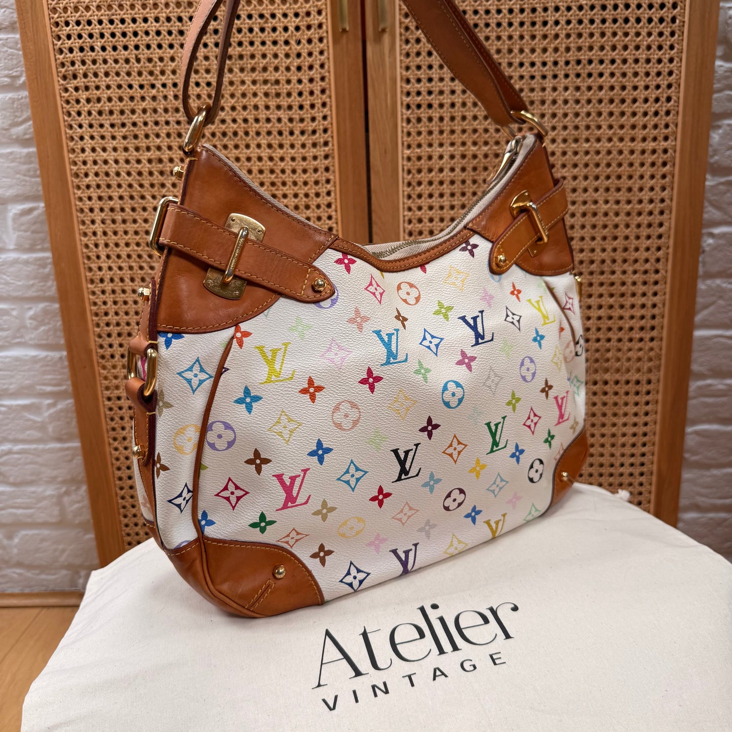 Louis Vuitton 2003 Greta Hobo Tote Murakami Multicolor White