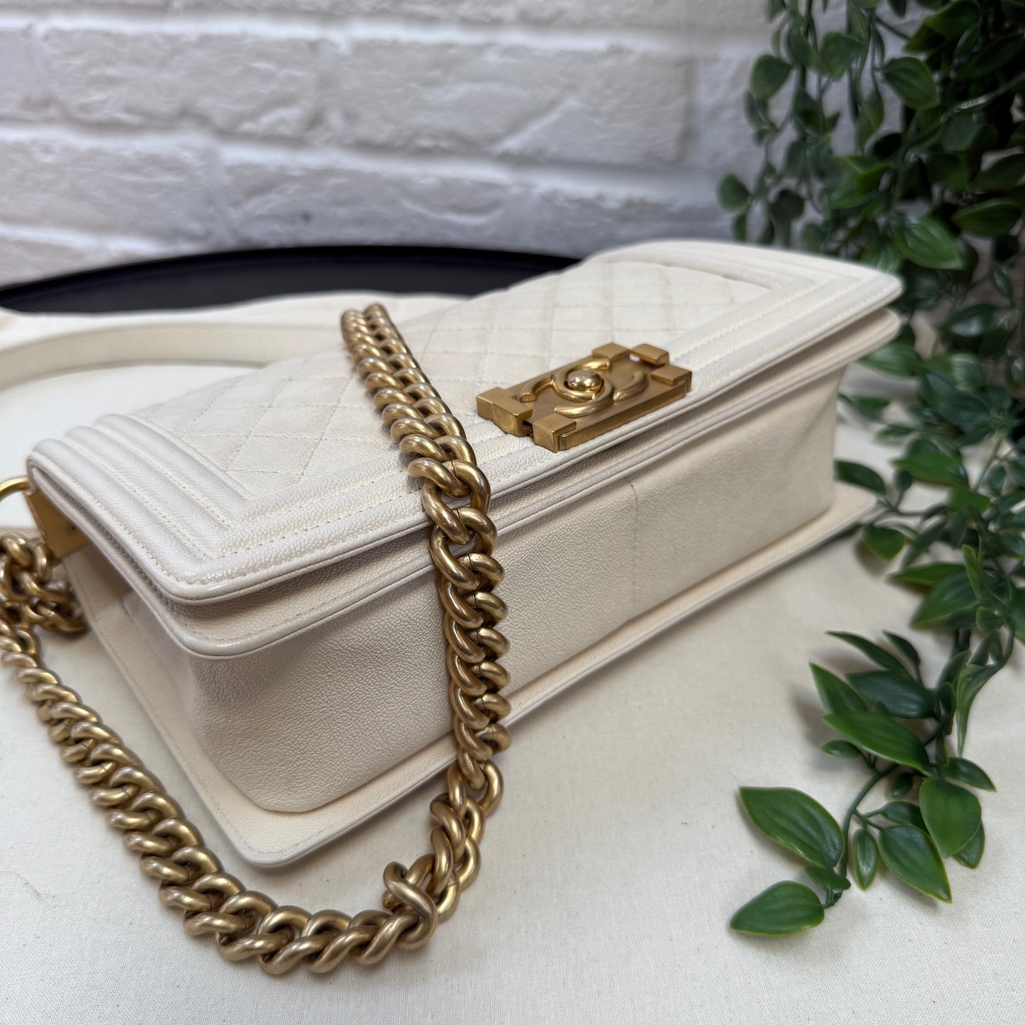 Chanel 2019 Rare Le Boy Ivory Beige Caviar Leather in Diamond Quilt