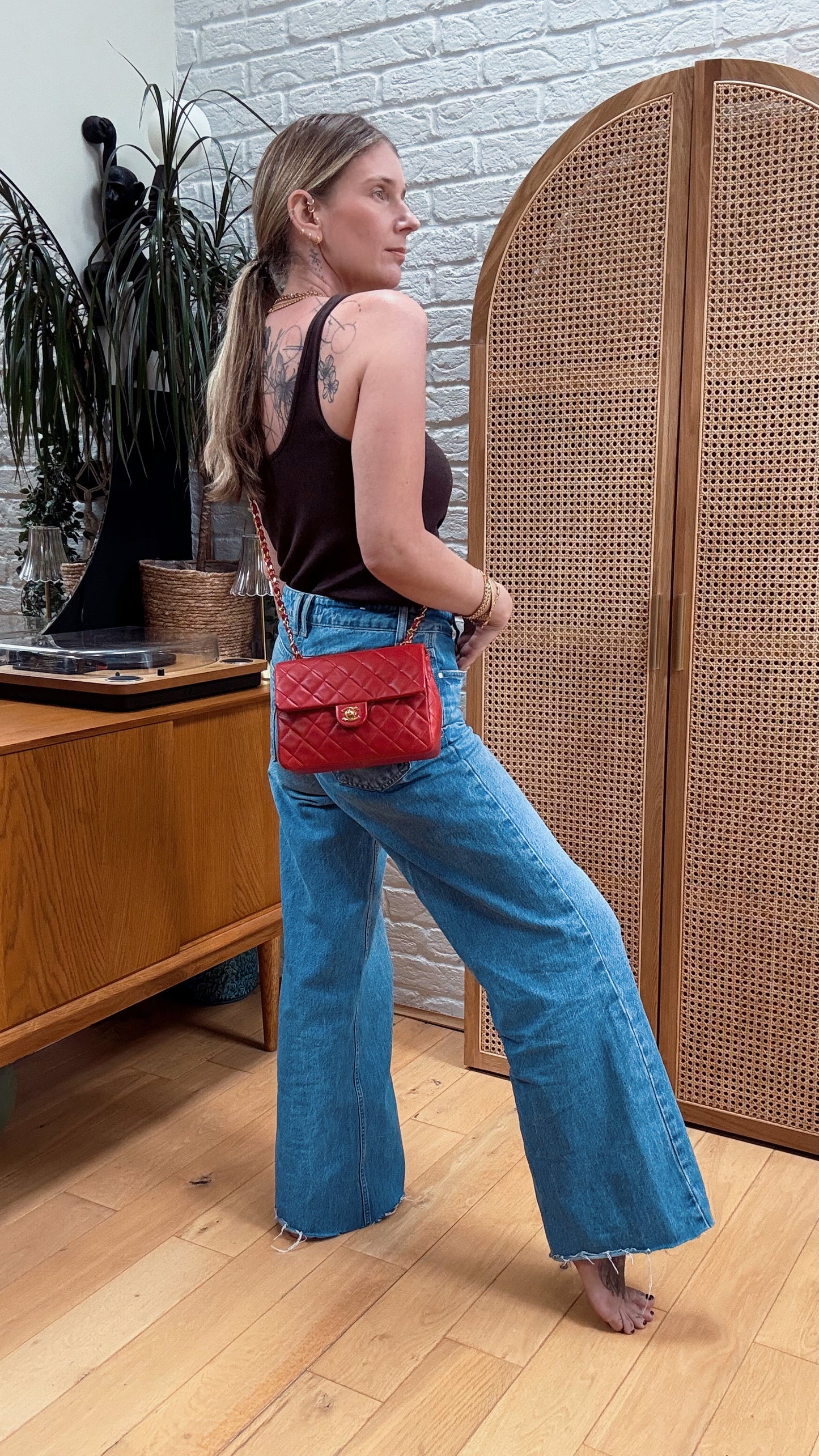 Chanel 1989 Red Classic Single Flap Medium Square