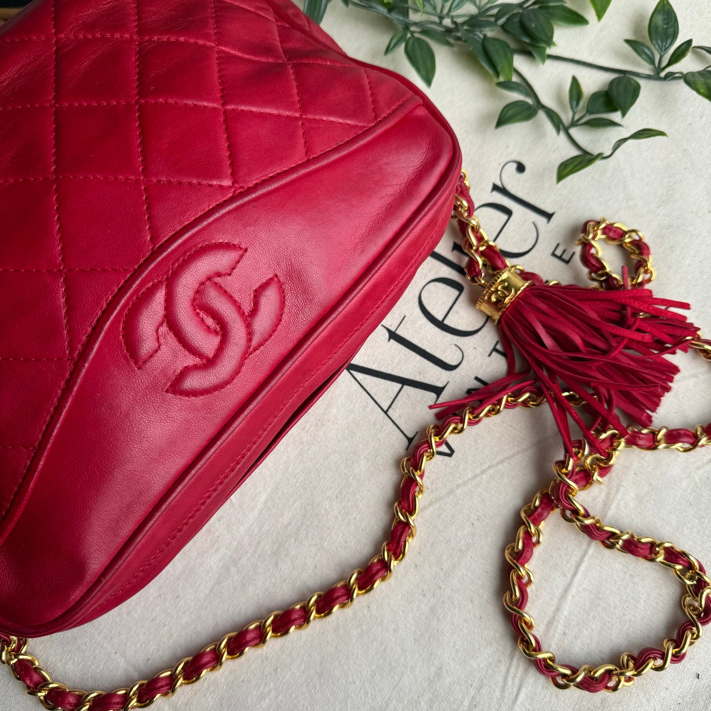 Chanel 1986 Red Vintage Tassel Camera Bag