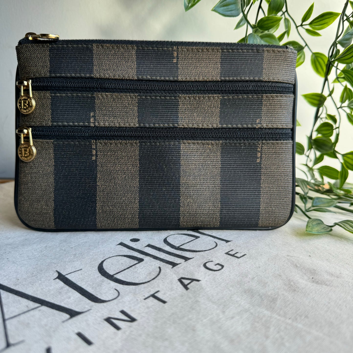 Fendi Pequin Print Clutch/Pouch