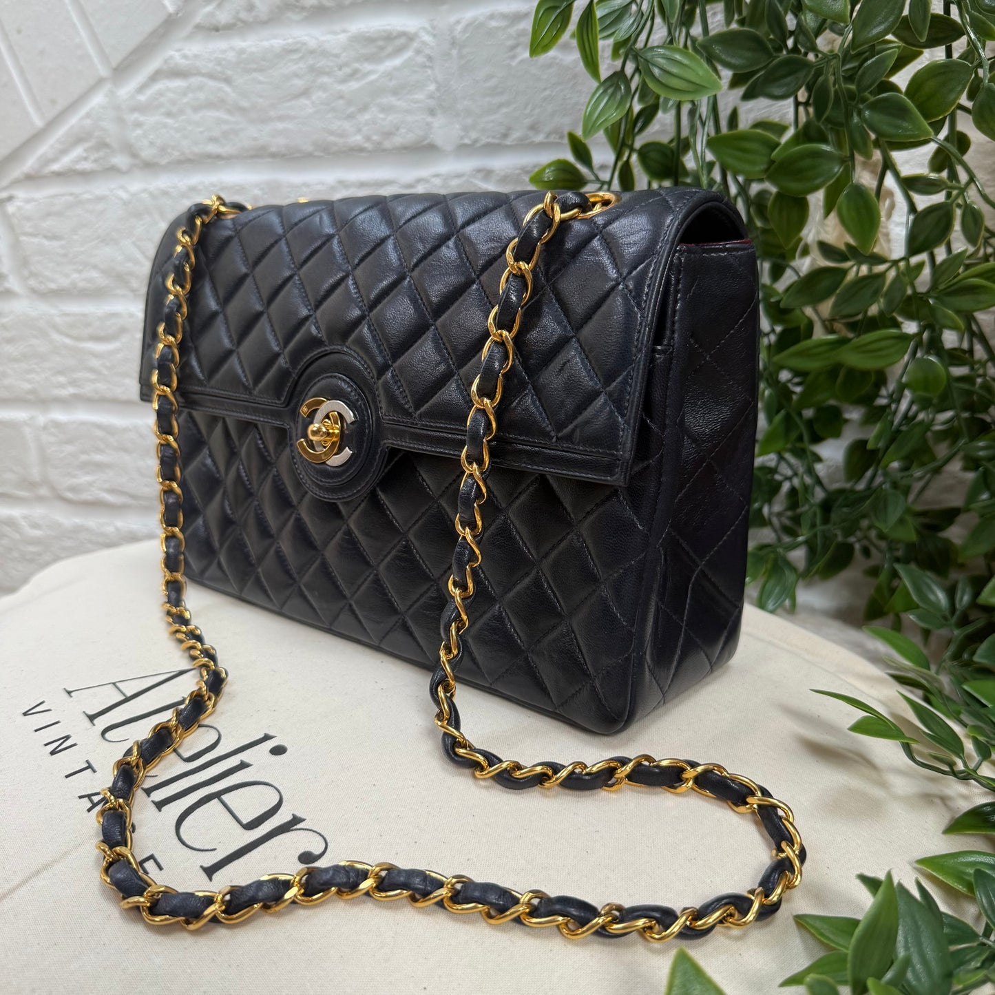 Chanel 1993 Navy Paris limited edition two tone turnlock single flap