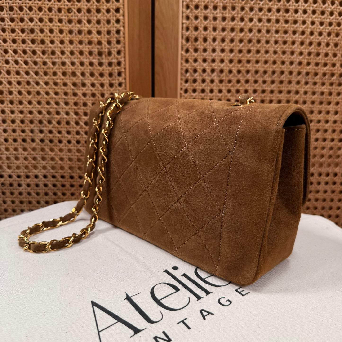 Chanel 1989 Super Rare Tan Suede Single Flap