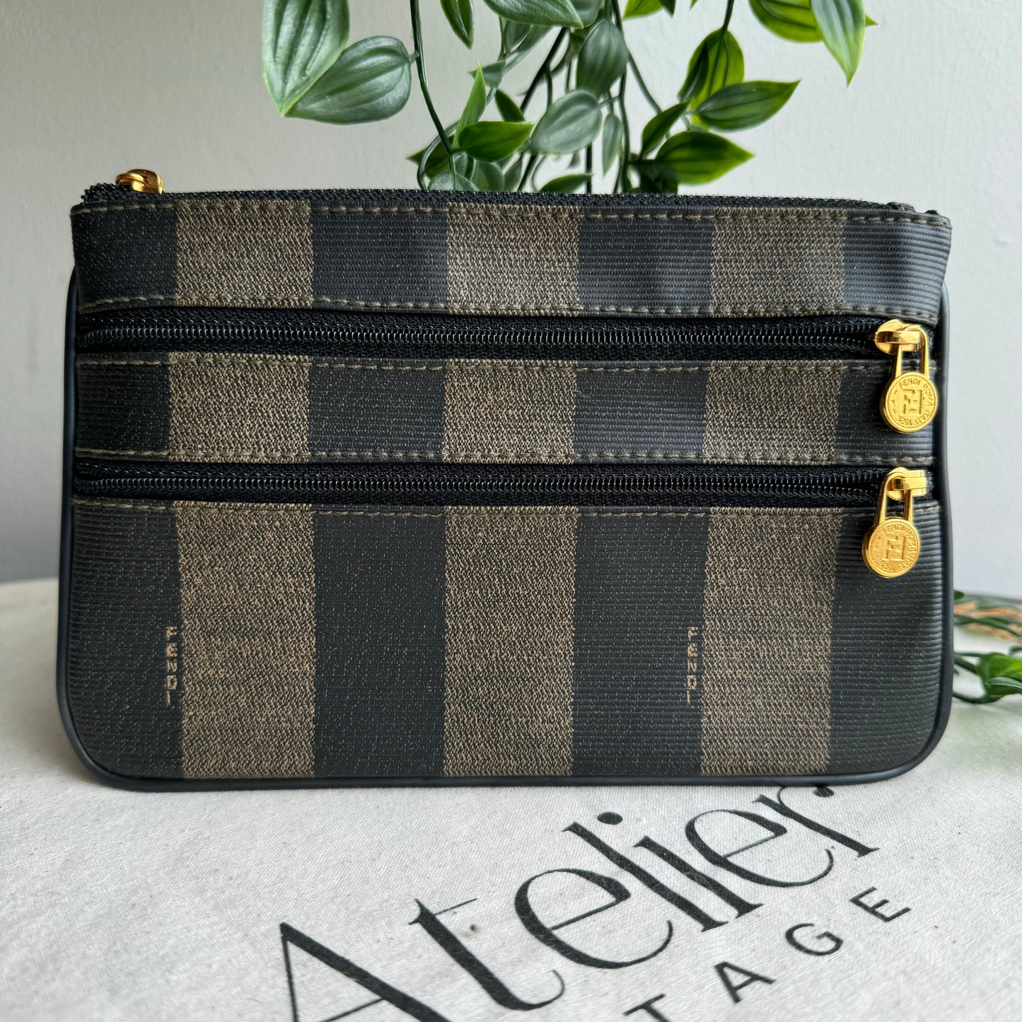 Fendi Pequin Print Clutch/Pouch