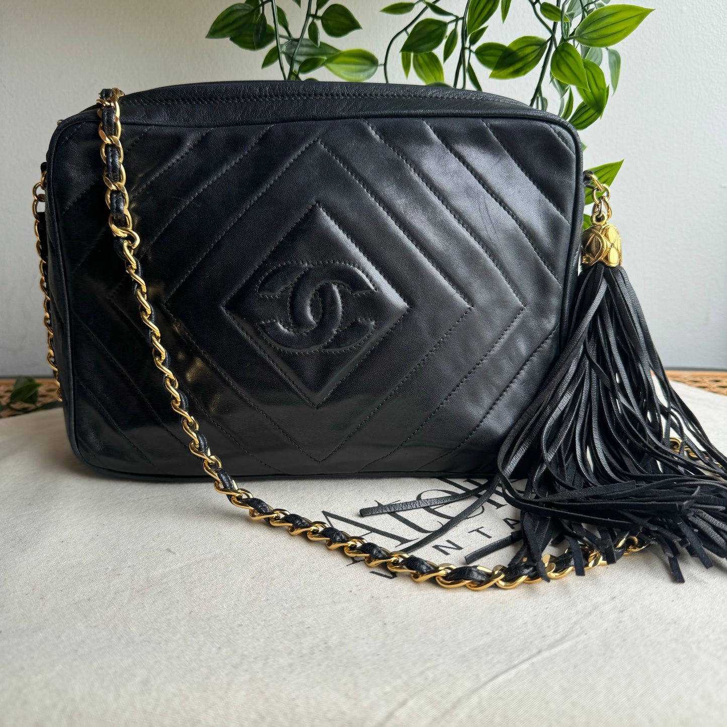 Chanel 1991 Diamond Quilted Vintage Tassel Camera Bag