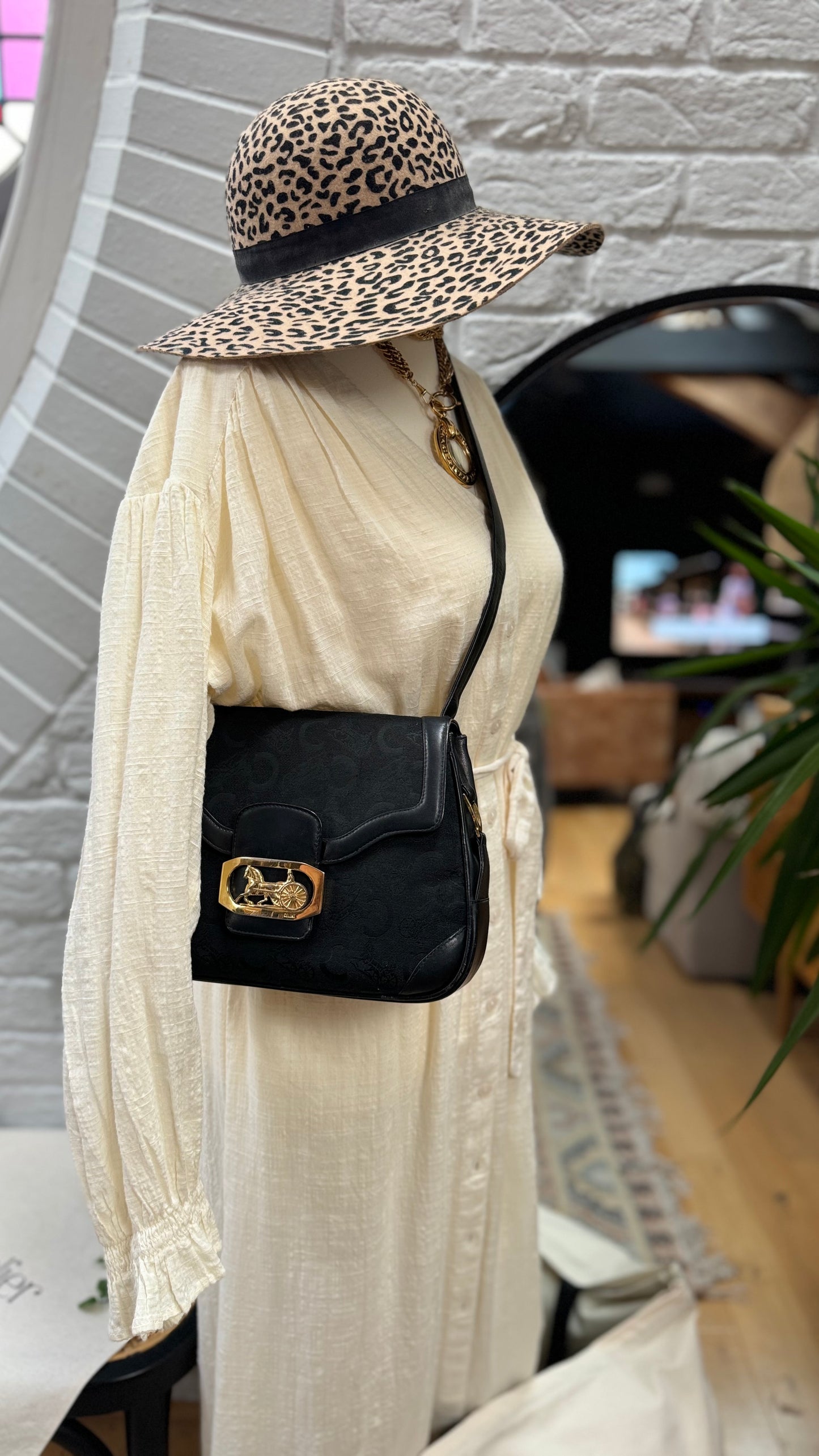 Celine 1980s Vintage Black Carriage Shoulder Bag