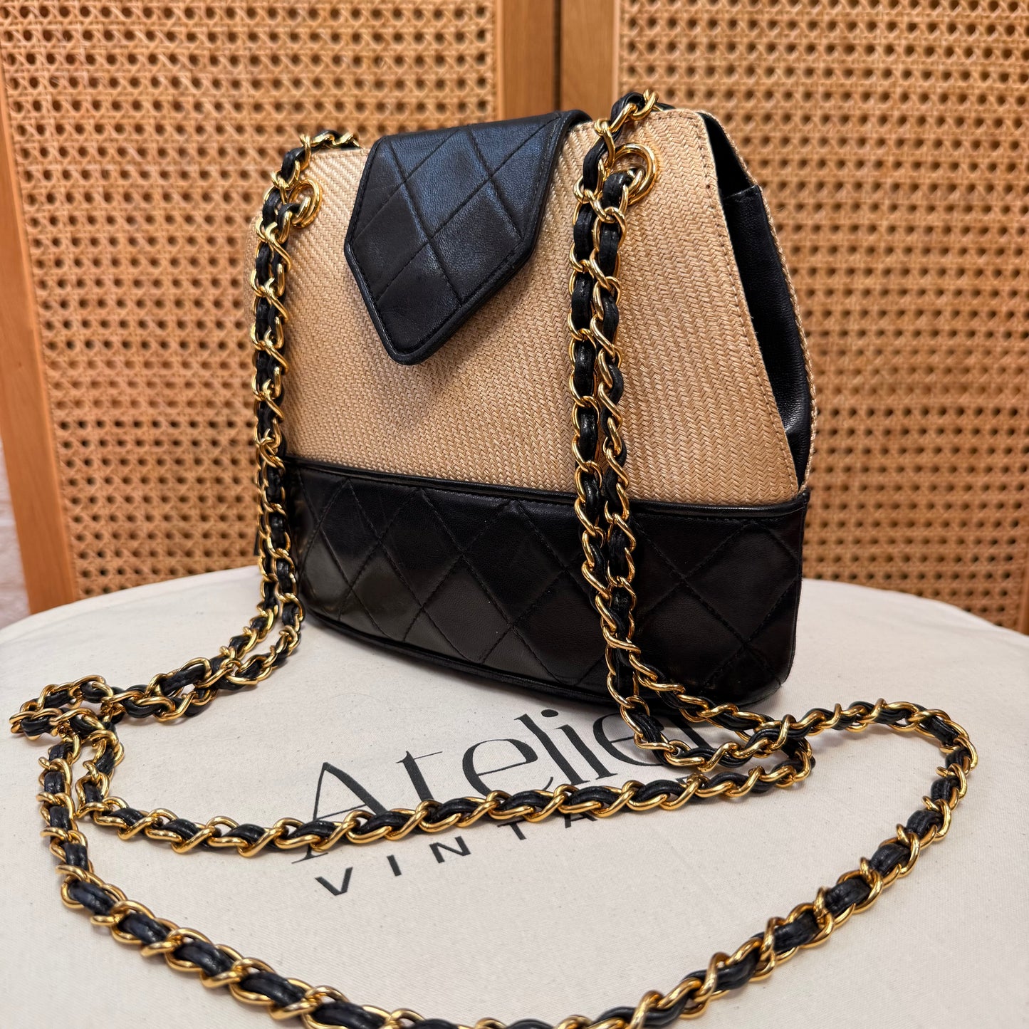 Chanel 1989 Rare Raffia & Leather Tassel Two Way Bag