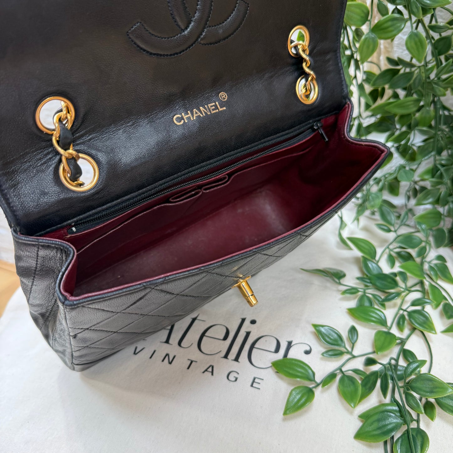 Chanel 1986 black half moon two way single flap