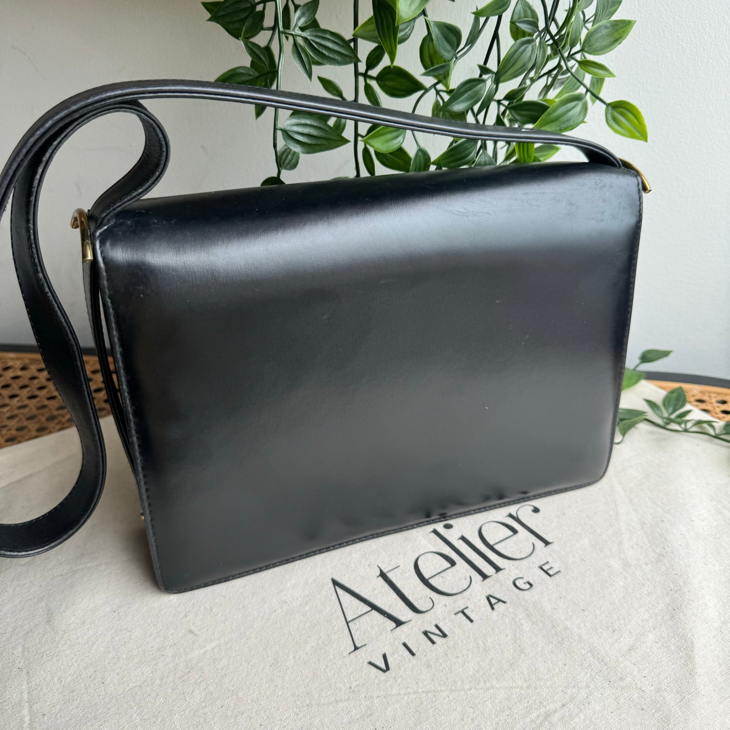Celine 1980s Vintage Black Carriage Shoulder Bag