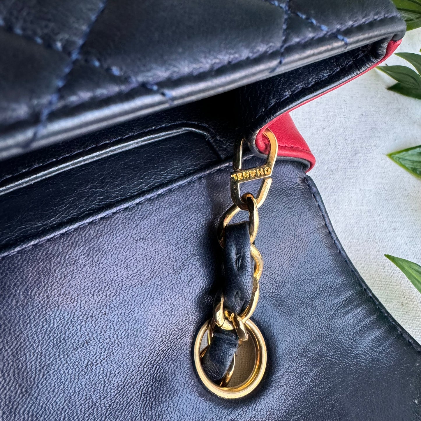 Chanel 1989 Rare Navy & Red Single Flap