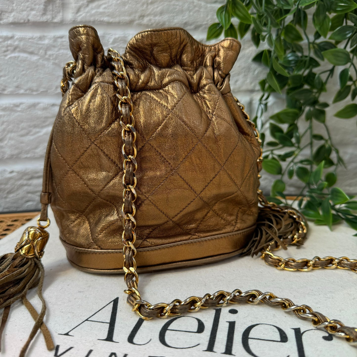 Chanel 1989 Aged Gold Tassel Bucket Bag