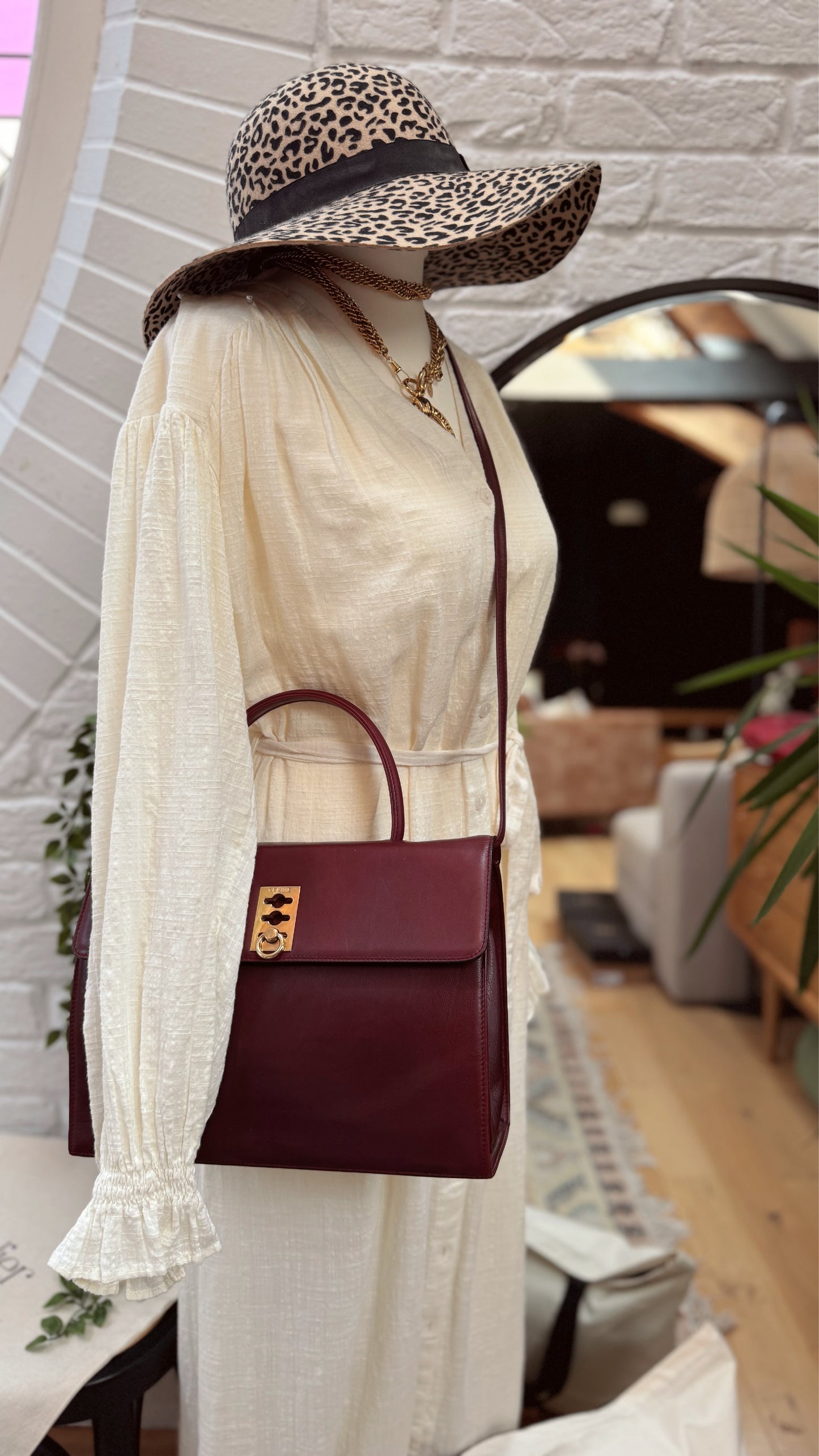 Celine 1990s Bordeaux Two Way Top Handle