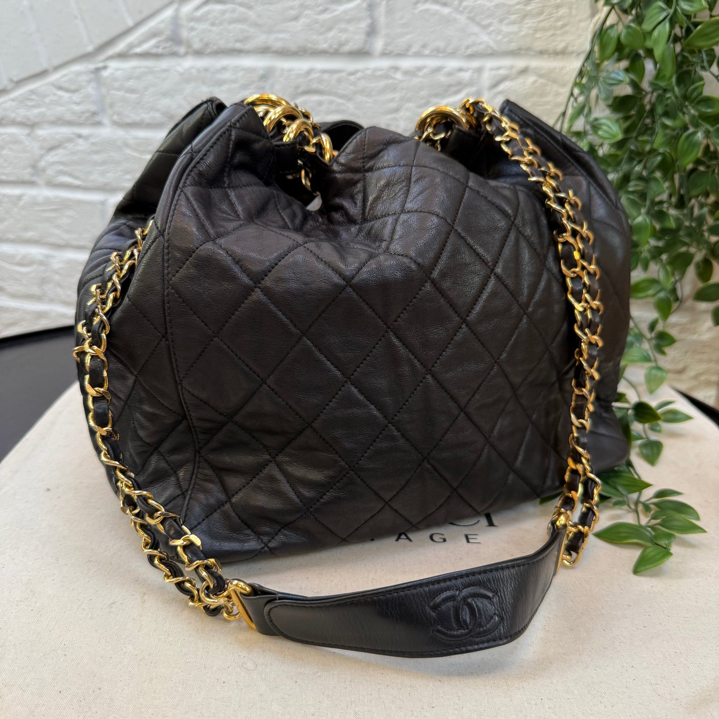 Chanel 1991 deep quilted limited edition CC ring Bucket Bag