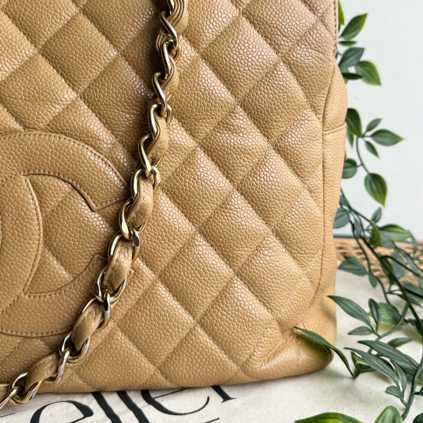 Chanel 2002 Beige Caviar Grande Timeless Tote