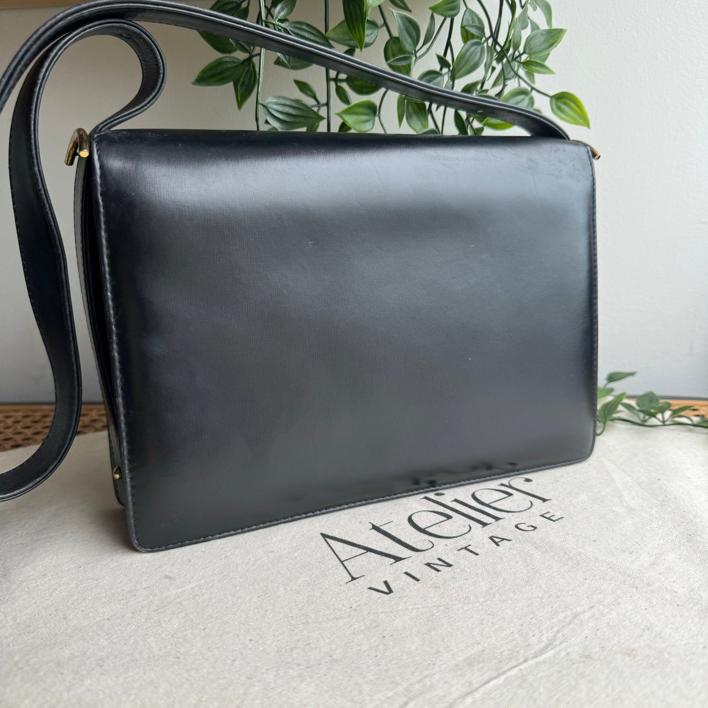 Celine 1980s Vintage Black Carriage Shoulder Bag