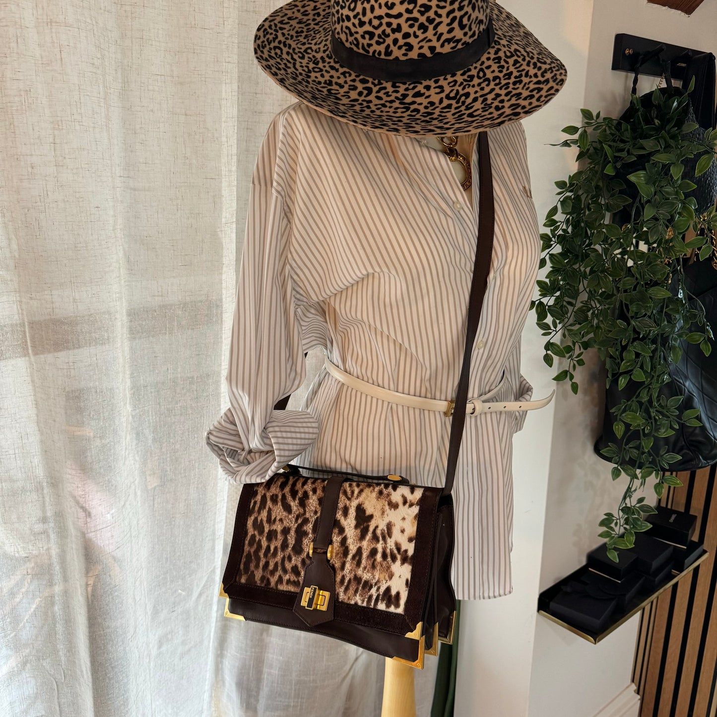 Fendi 1990s Top Handle Brown Leather & Pony Hair Crossbody Bag