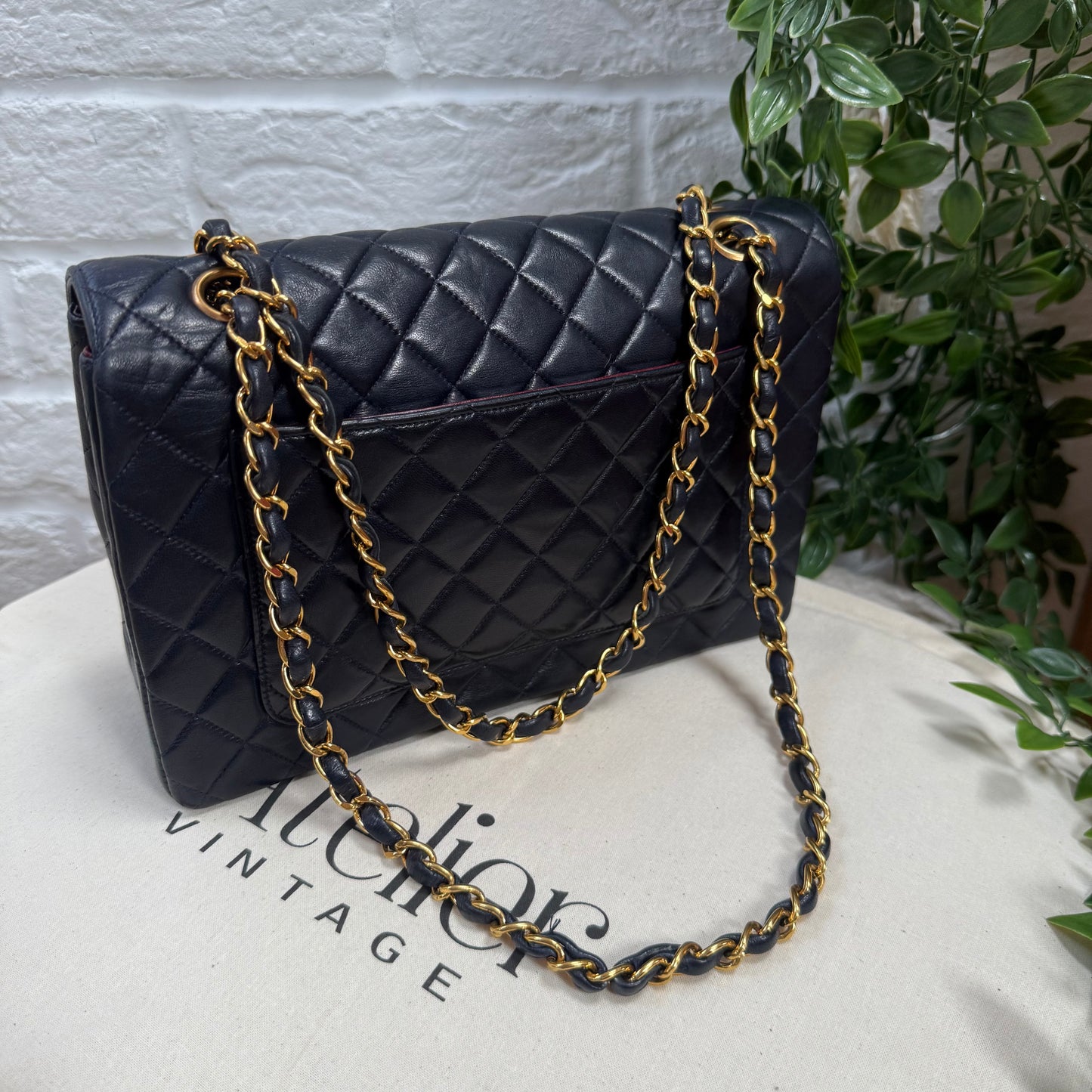 Chanel 1993 Navy Paris limited edition two tone turnlock single flap