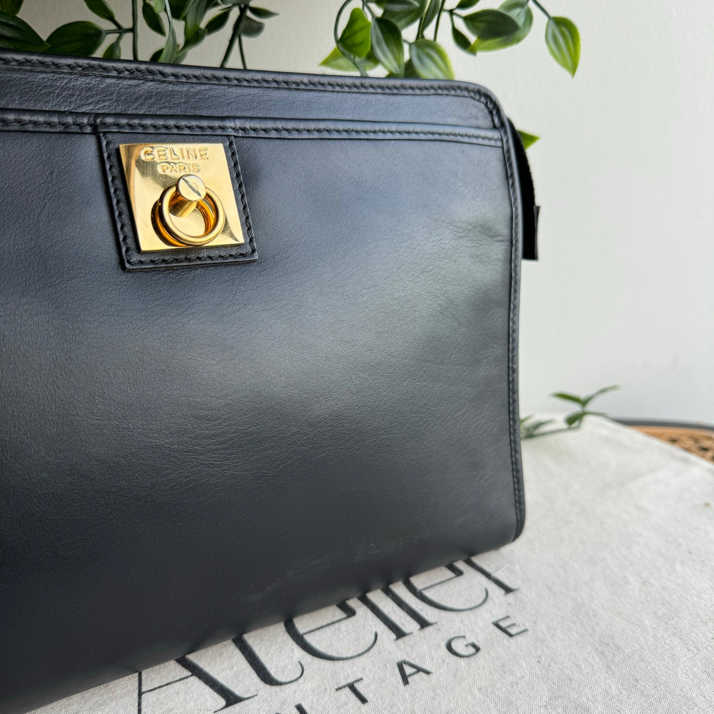Celine Black Leather Clutch