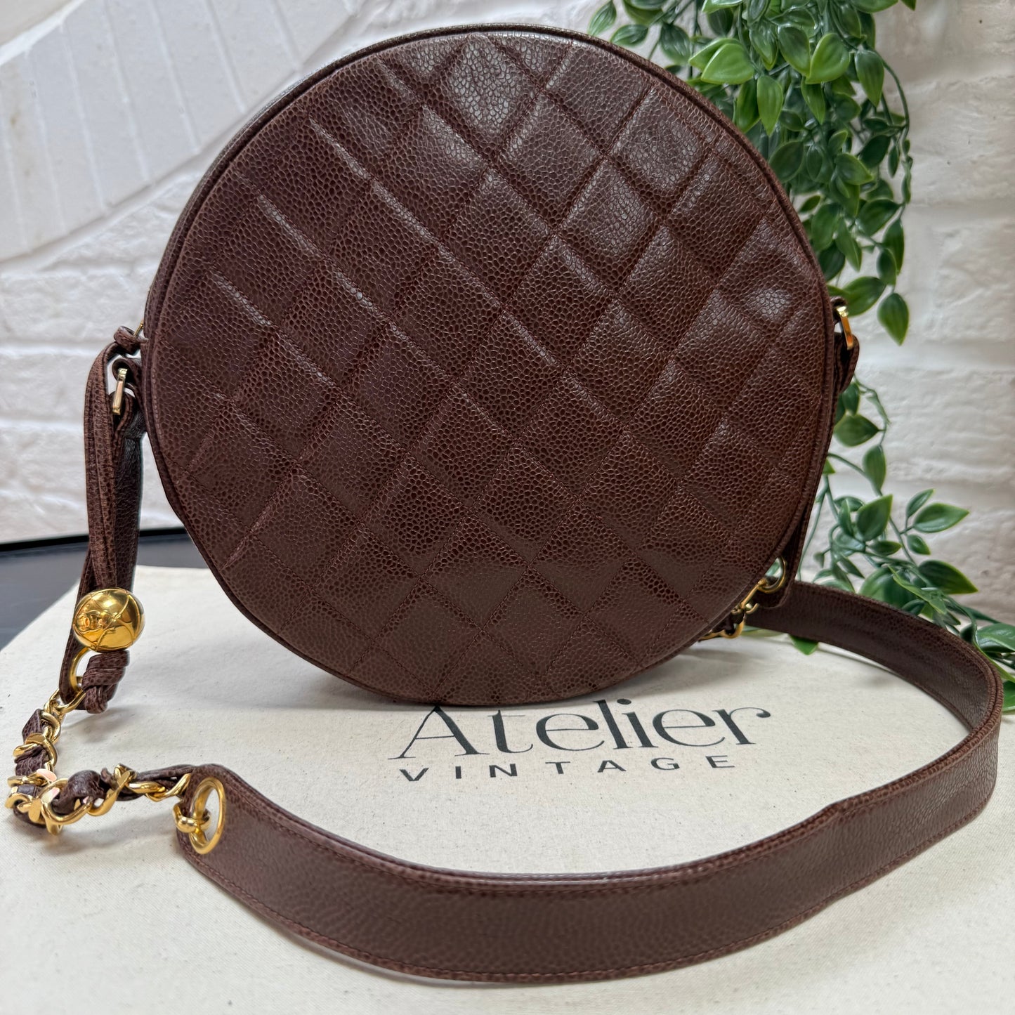 Chanel 1991 chocolate Caviar Quilted Circle Cross Body