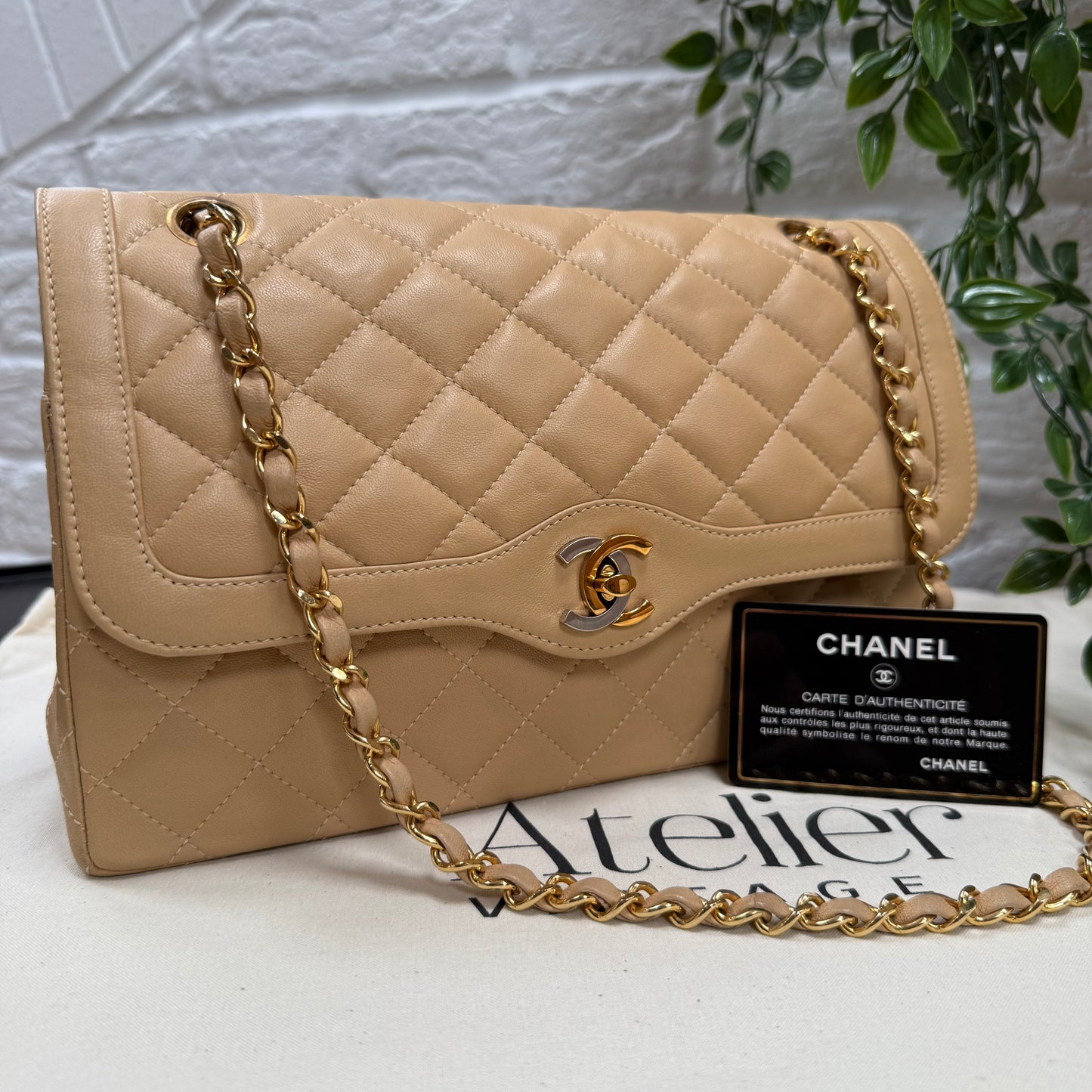 Chanel 1991 Dark Beige Paris Limited Edition Double Flap Medium