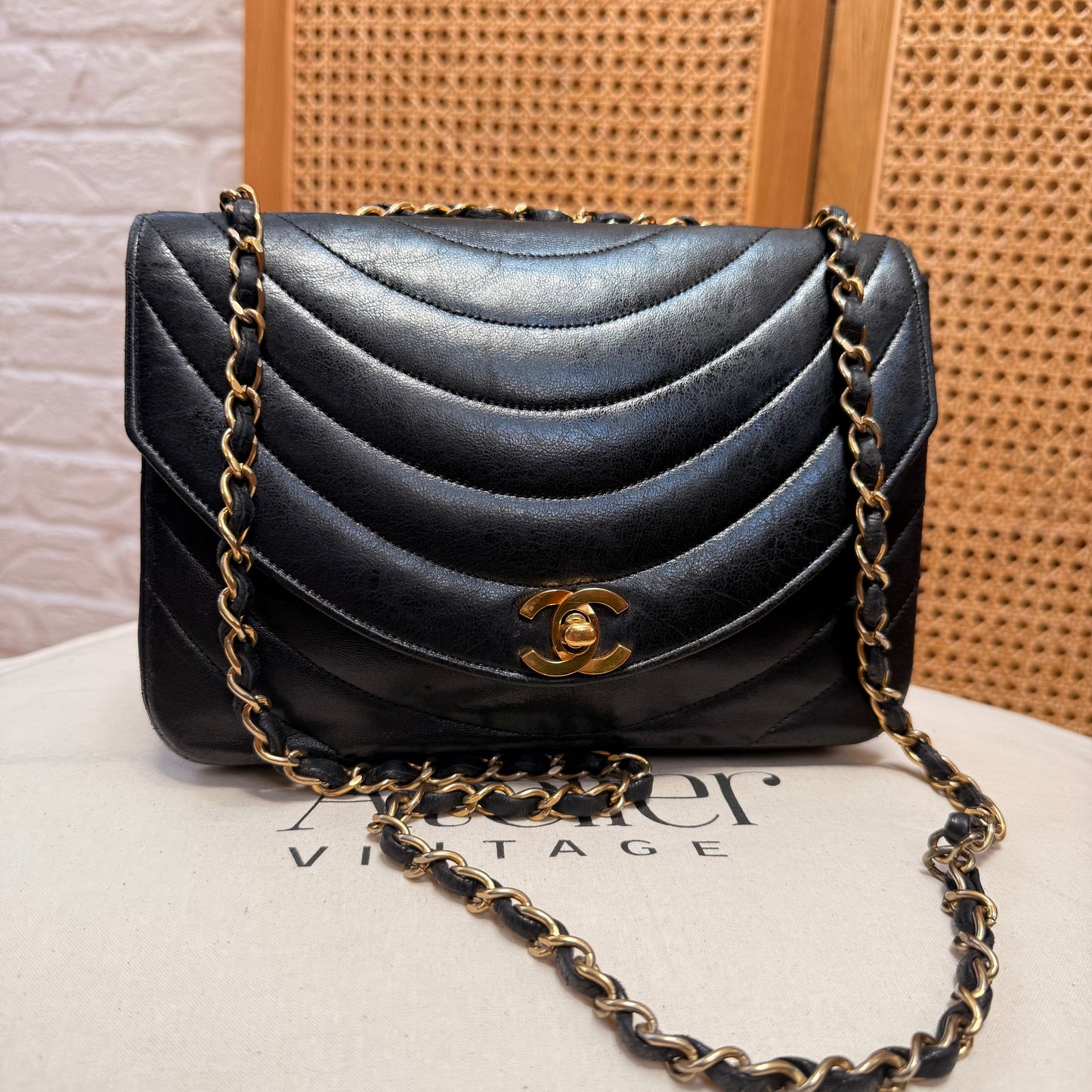 Chanel 1986 Rare Black Half Moon Quilted single flap