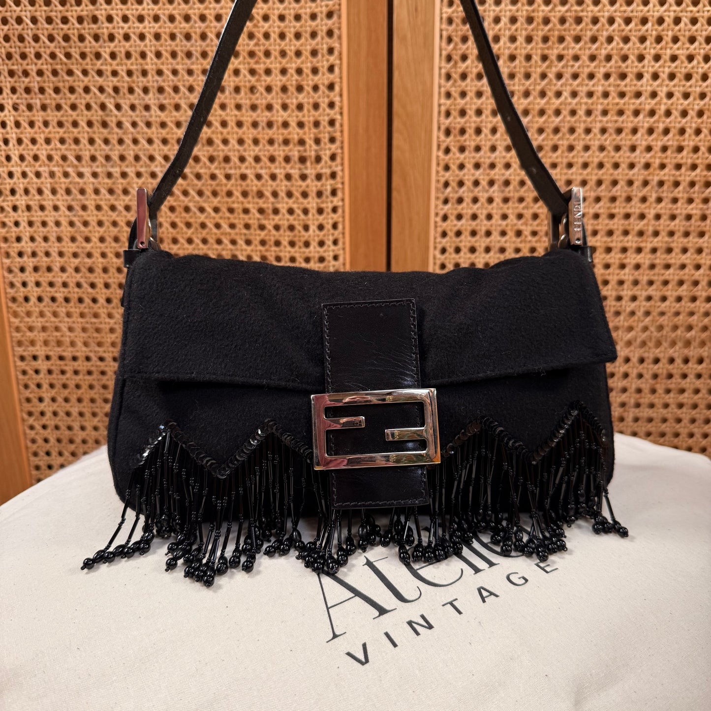Fendi 2002 Rare Fendi Baguette Black - Limited edition Cashmere and waterfall glass beads