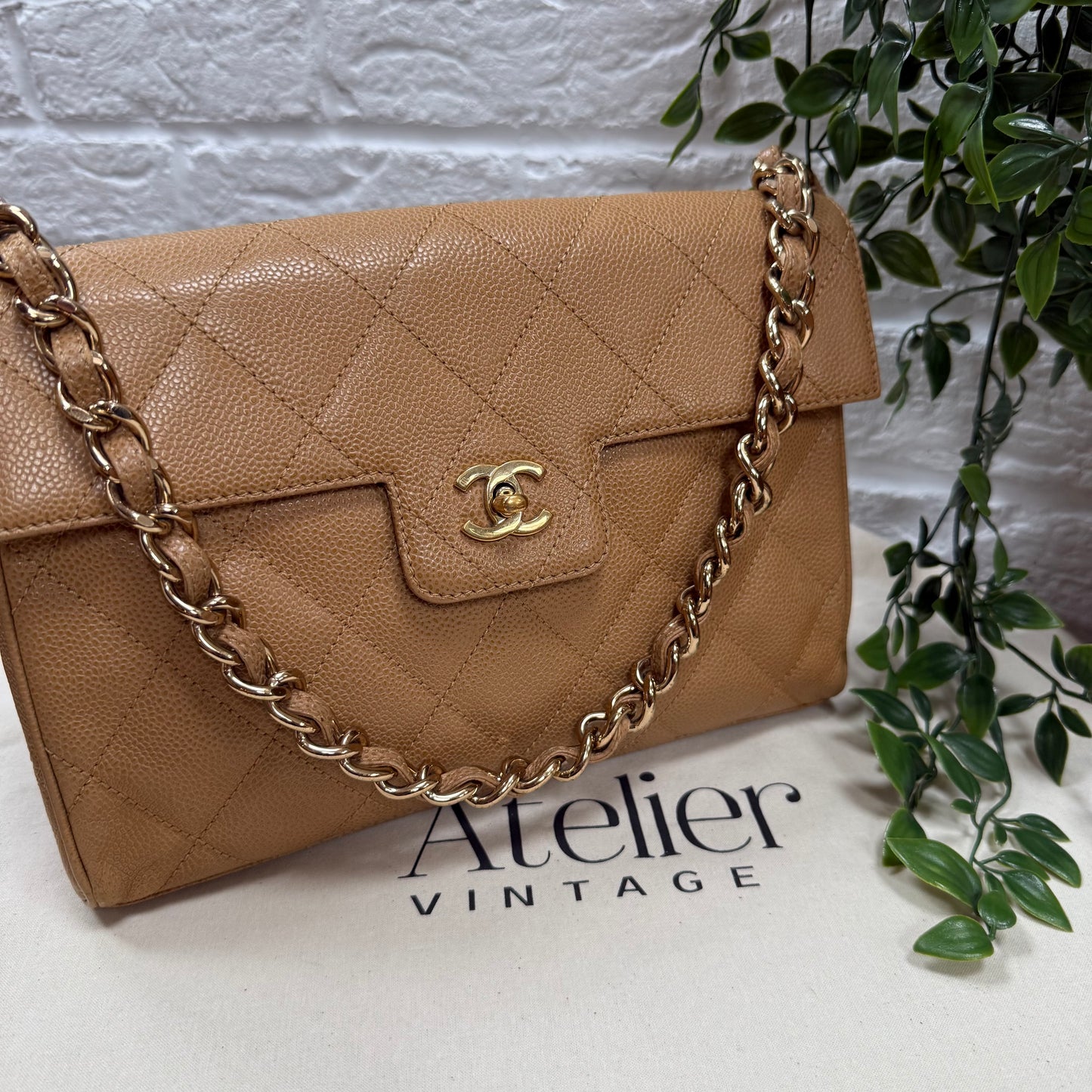 Chanel 1991 Very Rare Dark Beige Caviar Single Flap