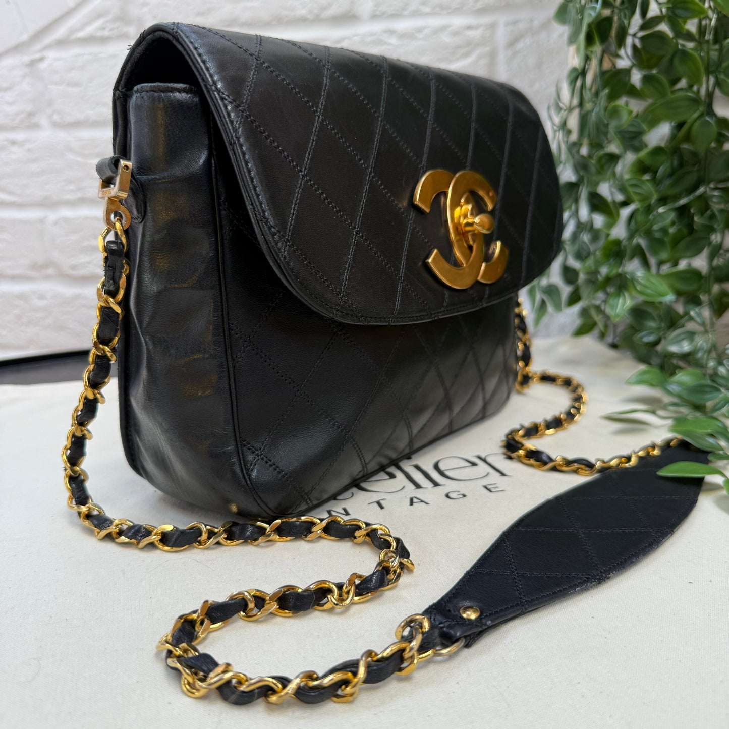 Chanel 1989 Chanel Jumbo CC Clasp Black Lambskin Cross Body