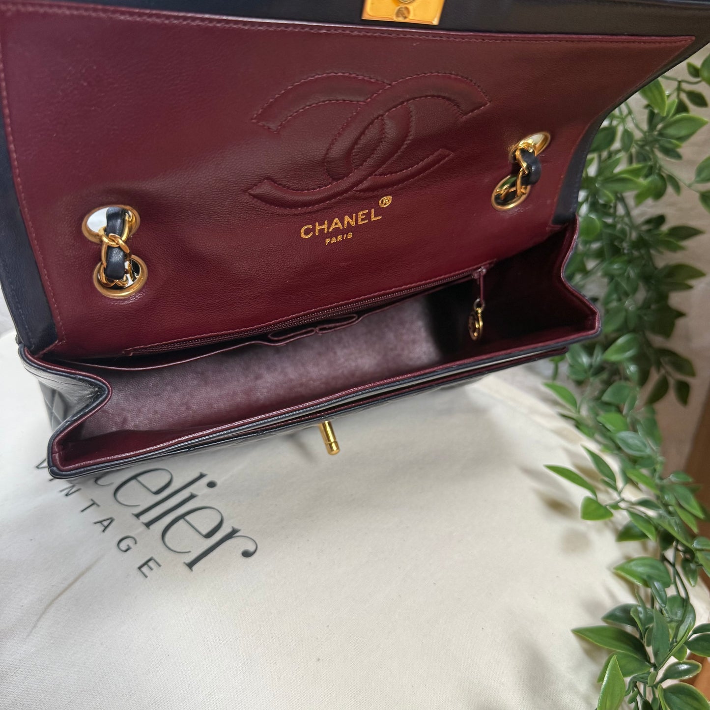 Chanel 1993 Navy Paris limited edition two tone turnlock single flap