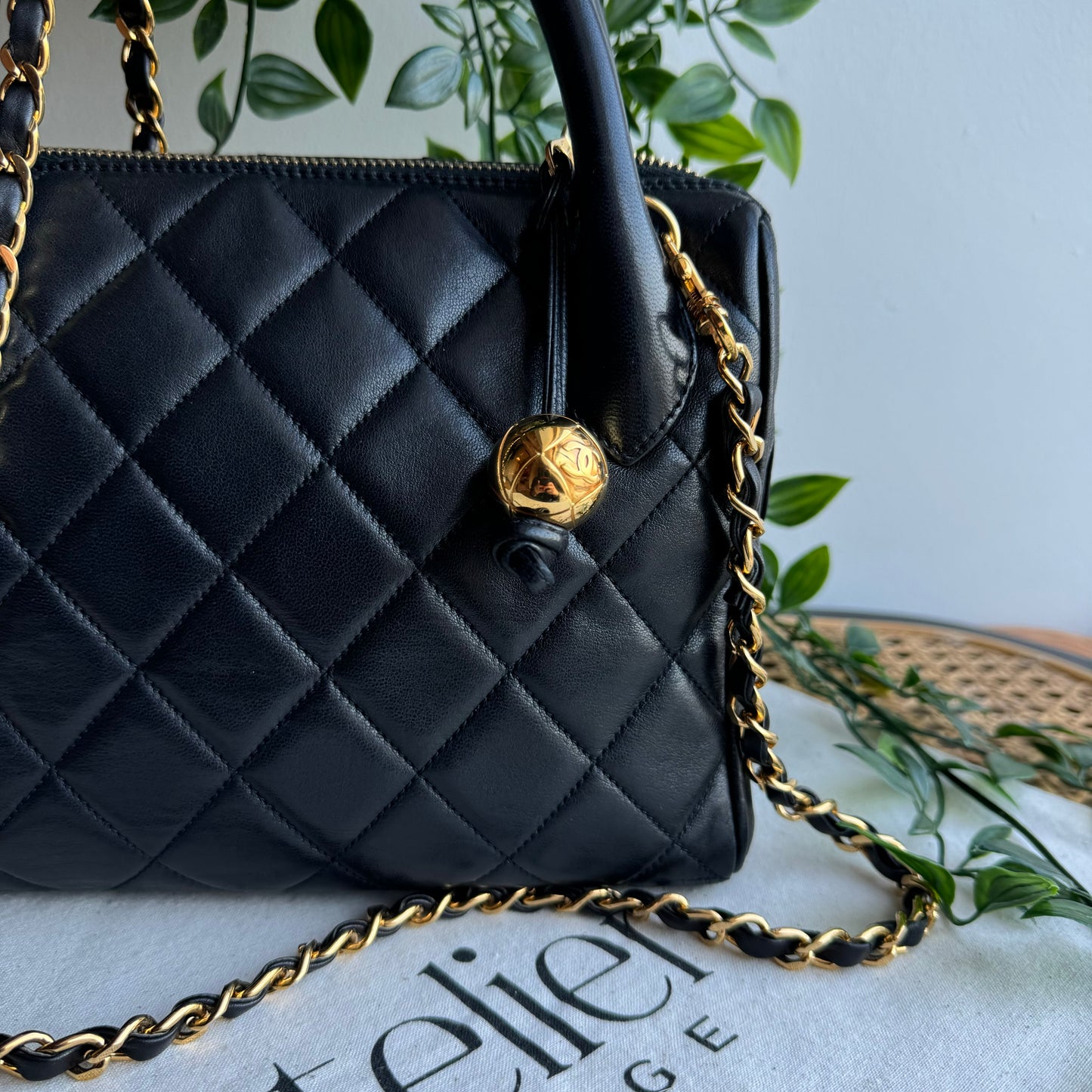 Chanel 1991 Quilted Lambskin Top Handle Two Way Bag