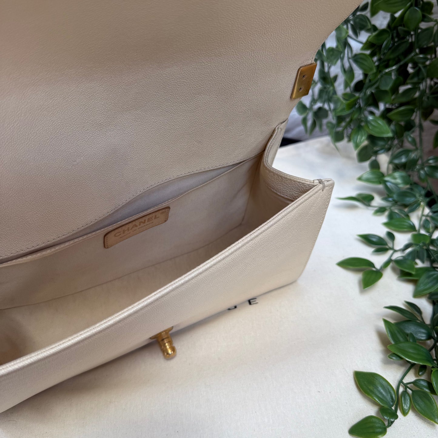 Chanel 2019 Rare Le Boy Ivory Beige Caviar Leather in Diamond Quilt