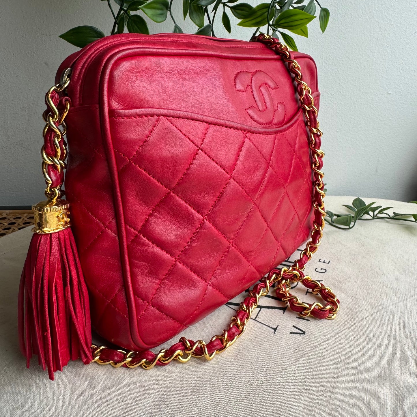 Chanel 1986 Red Vintage Tassel Camera Bag