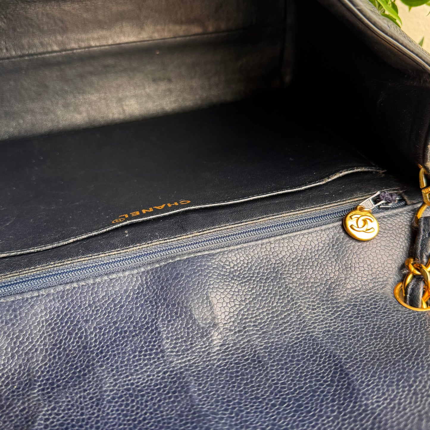 Chanel 1994 Navy Caviar Leather Large Square Single Flap