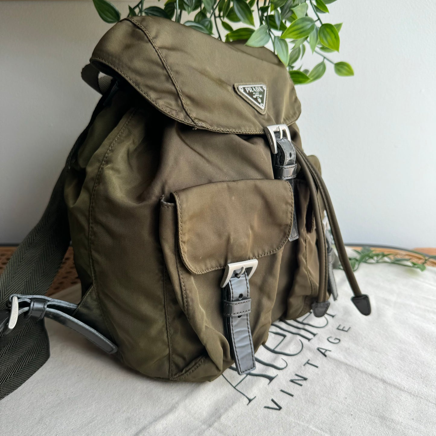 Prada Khaki Nylon Back Pack