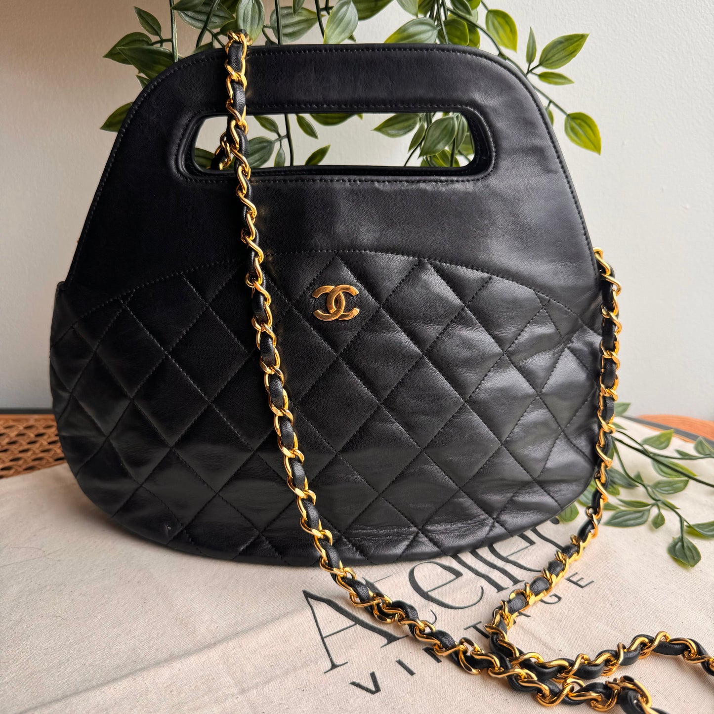 Chanel 1989 Quilted Lambskin Top Handle Two Way Bag