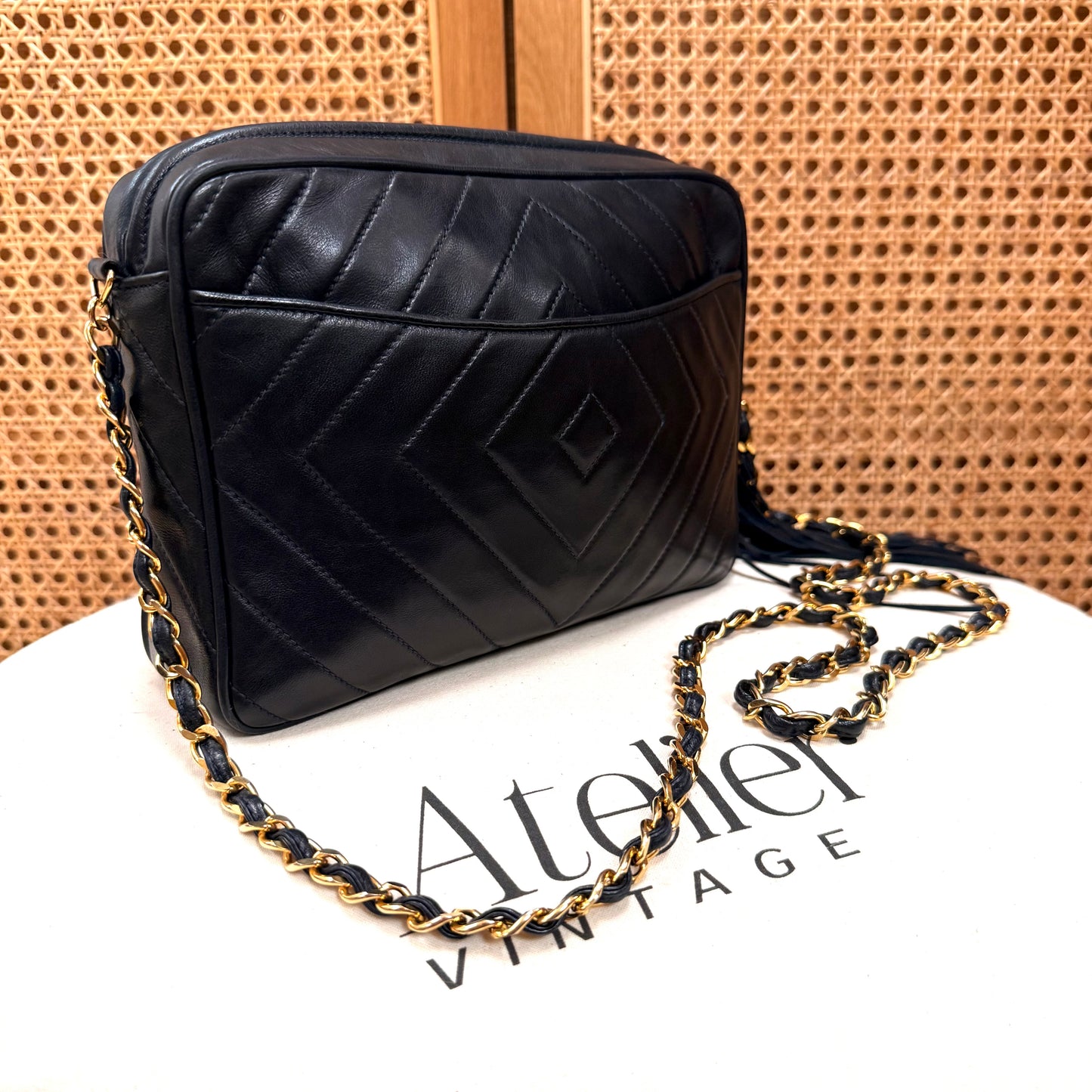 Chanel 1989 Dark Navy CC Quilted Tassel Camera Bag