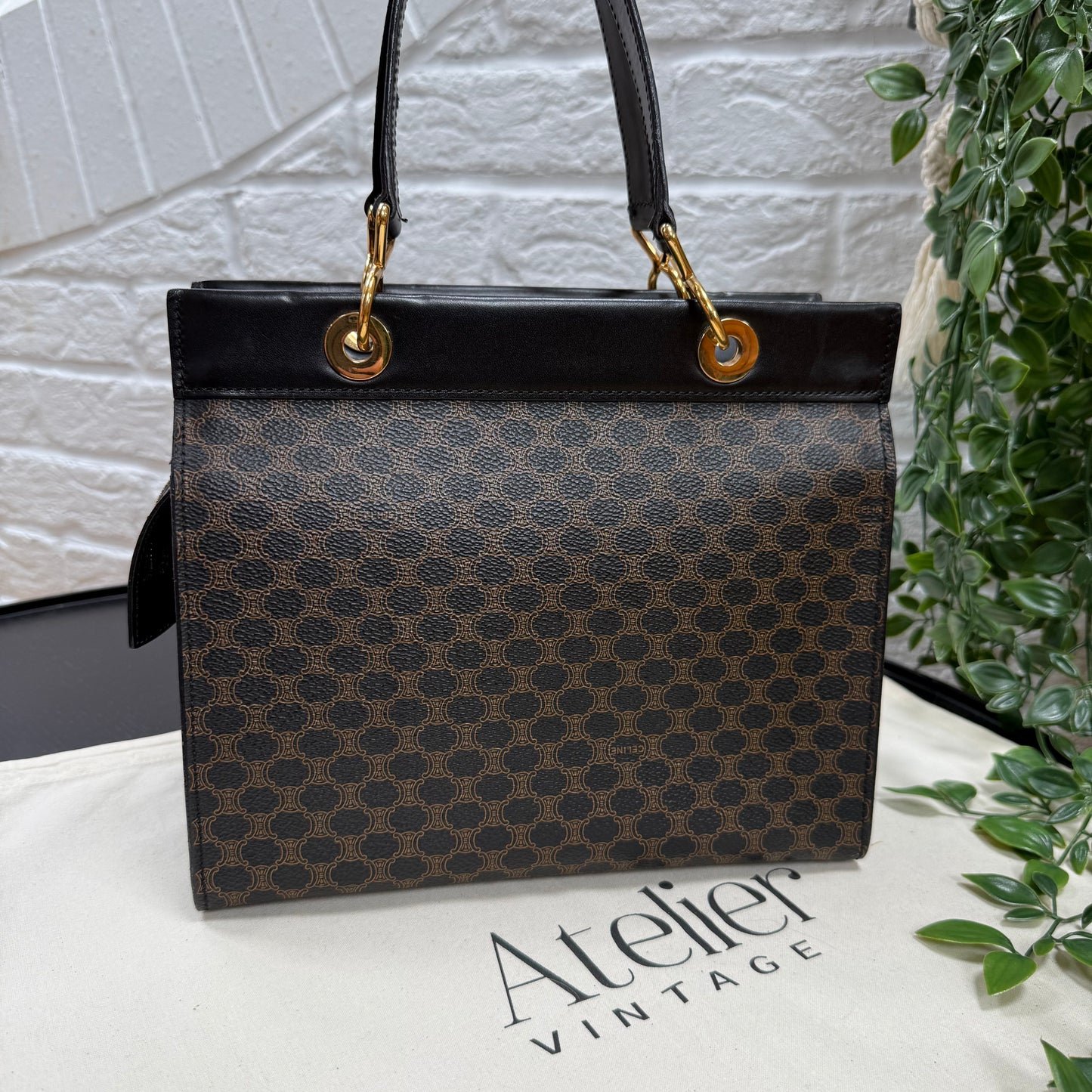 Celine 1980s Dark Macadam Zip Top Mini Tote
