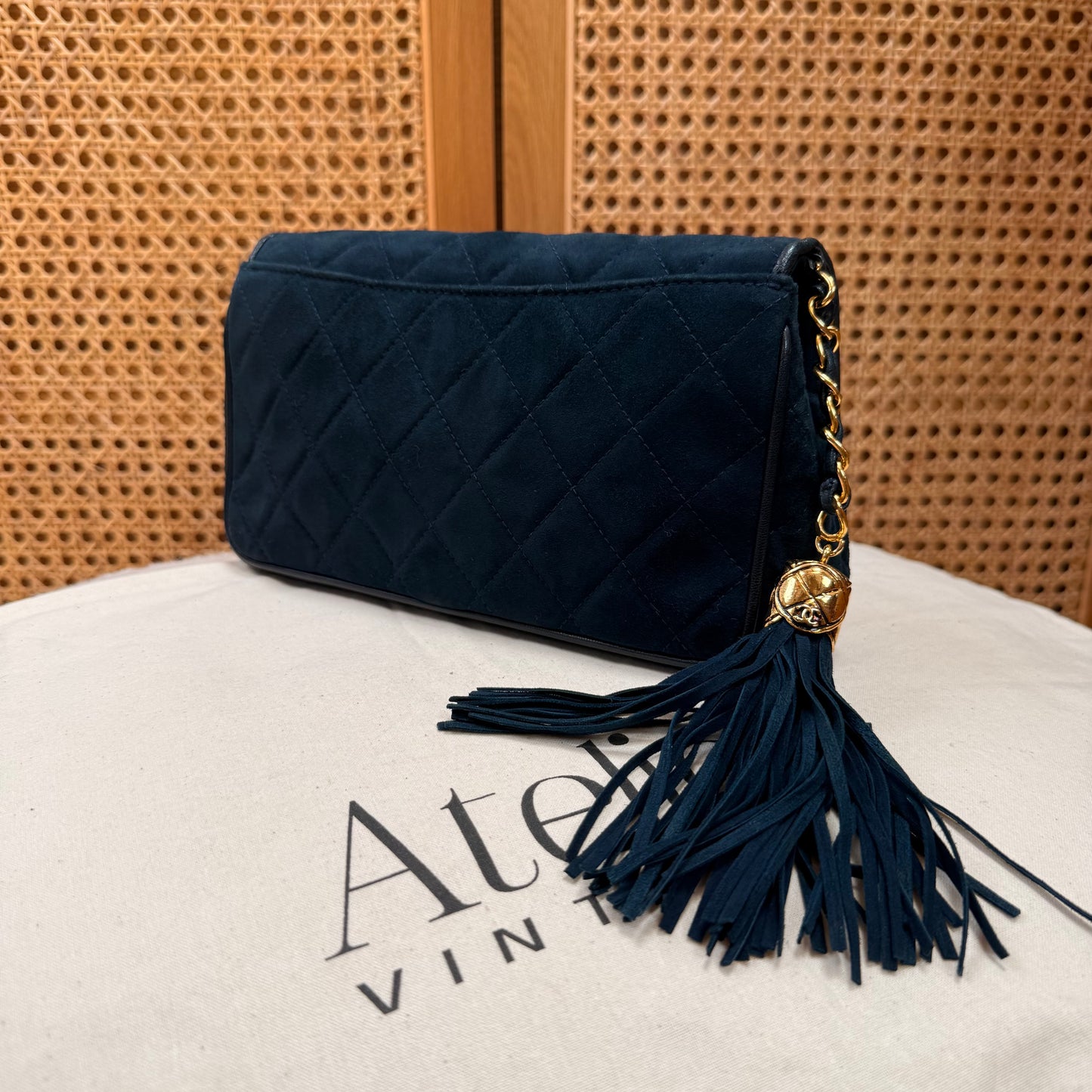 Chanel Rare 1989 Teal Suede CC Quilted Clutch