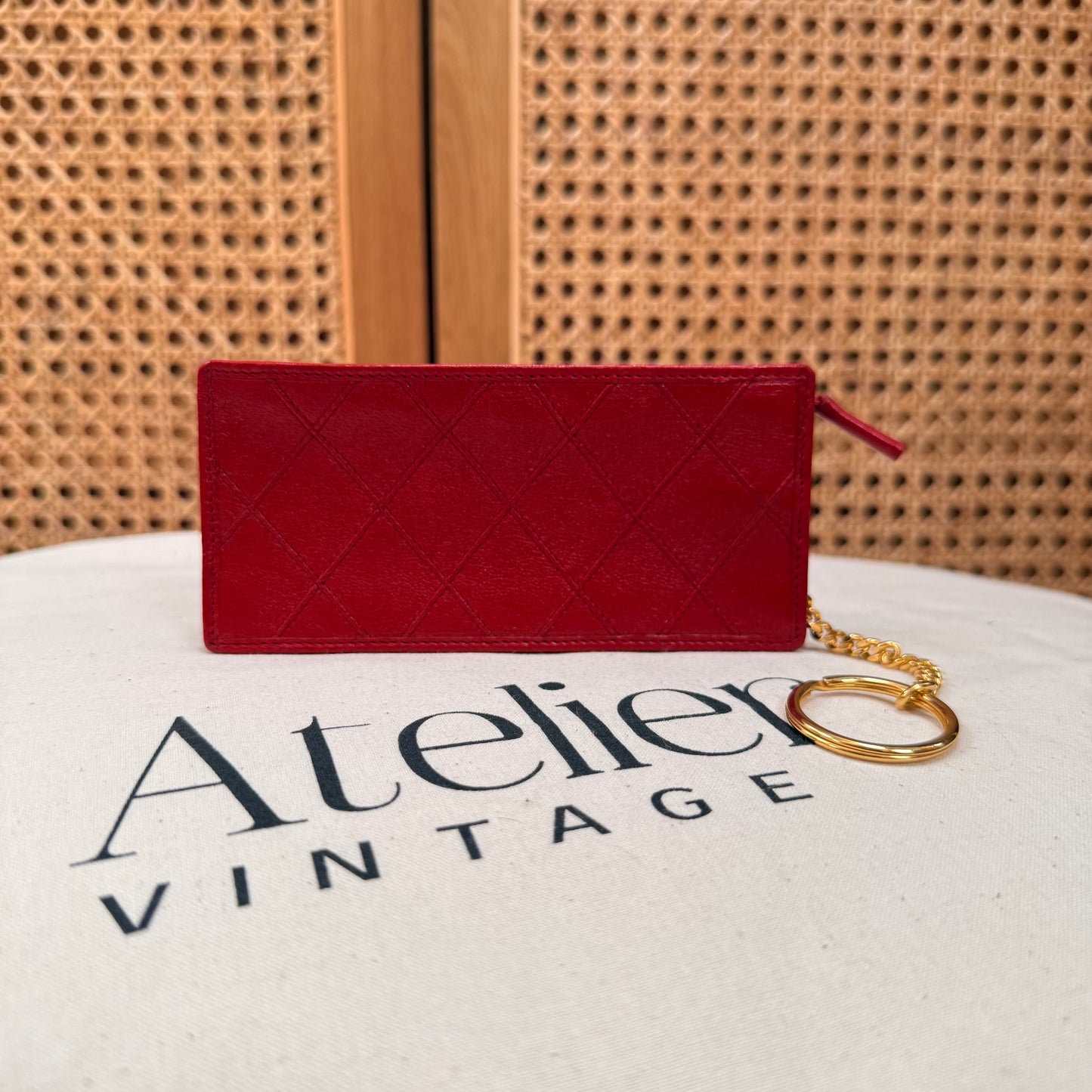 Chanel 1989 Red Quilted Key, Card & Coin pouch