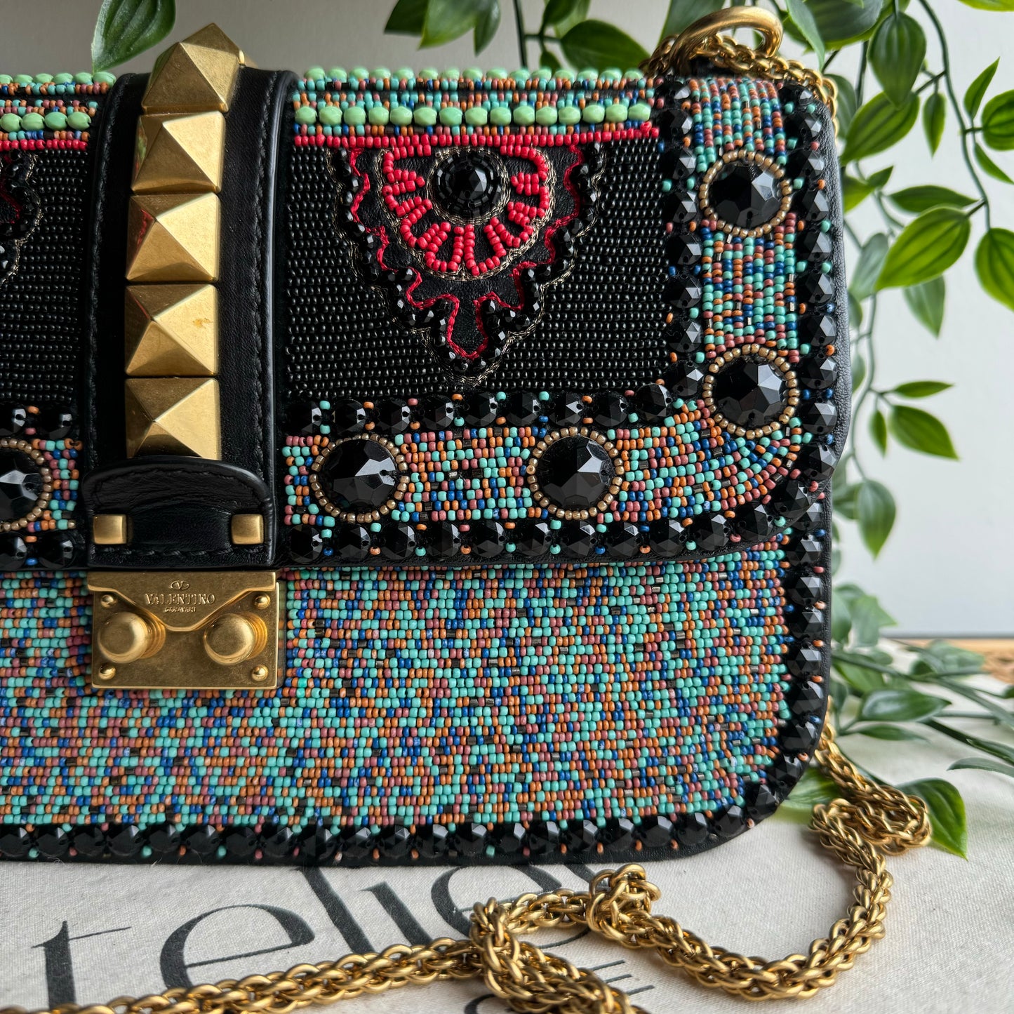 Valentino Beaded Glam Lock Shoulder Bag/Clutch