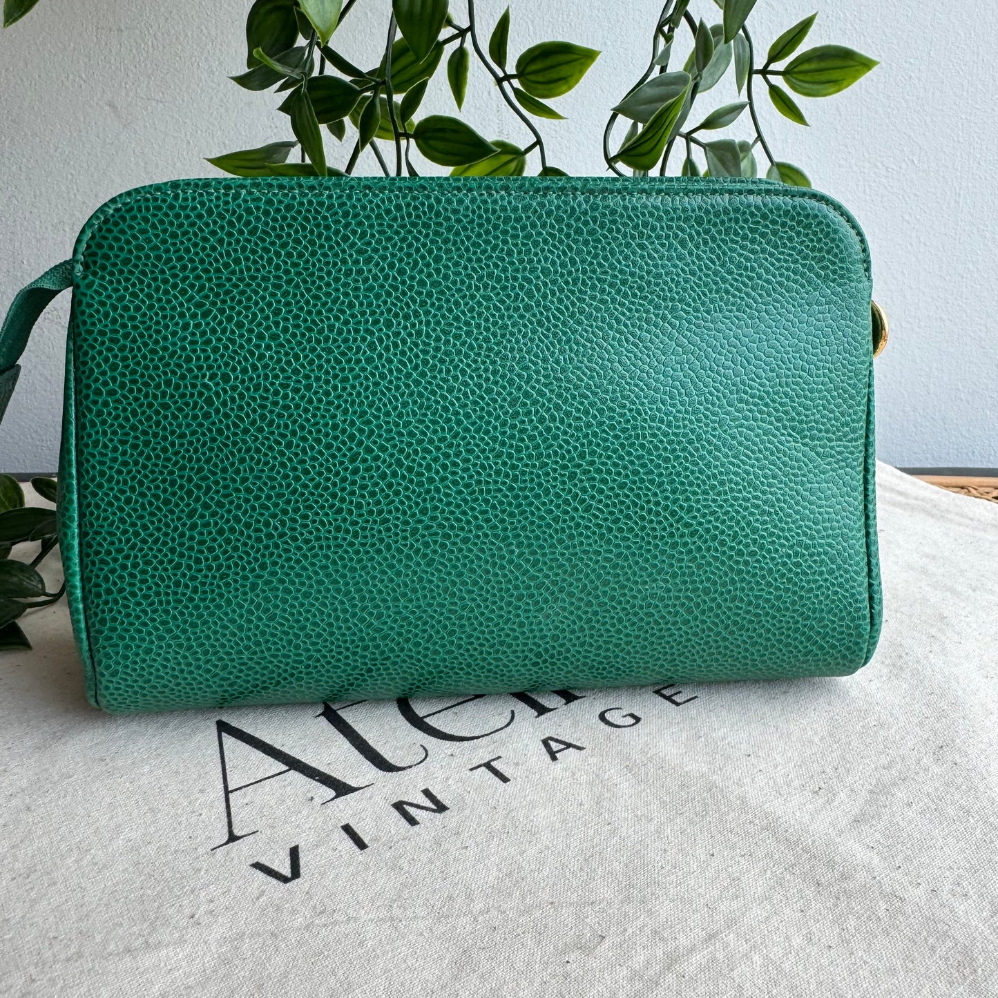 Chanel 1994 Emerald CC Caviar Pouch