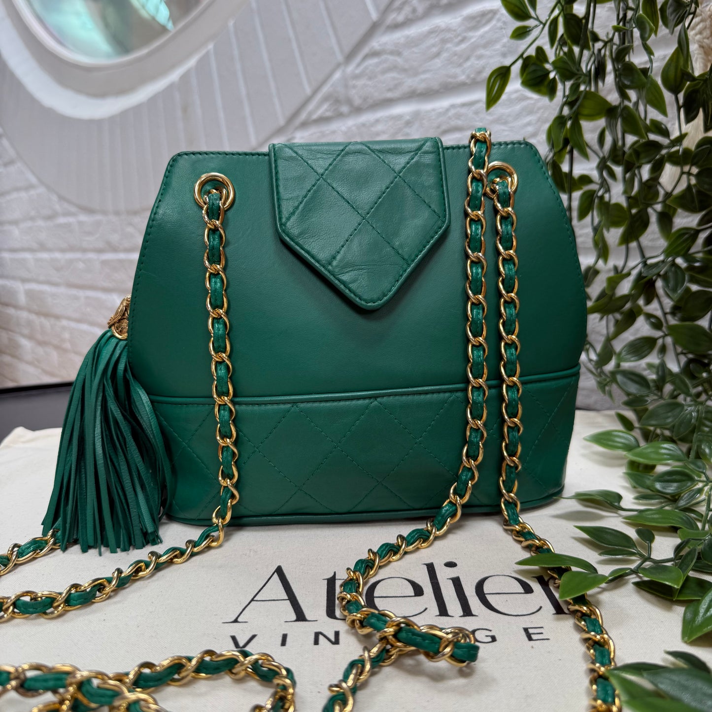 Chanel 1989 Emerald Green Cross Body Envelope Flap tassel bag