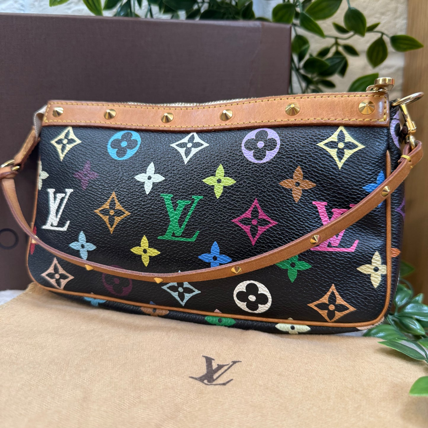 Louis Vuitton 2003 Murakami Black Multi Color Pochette Accesssoires