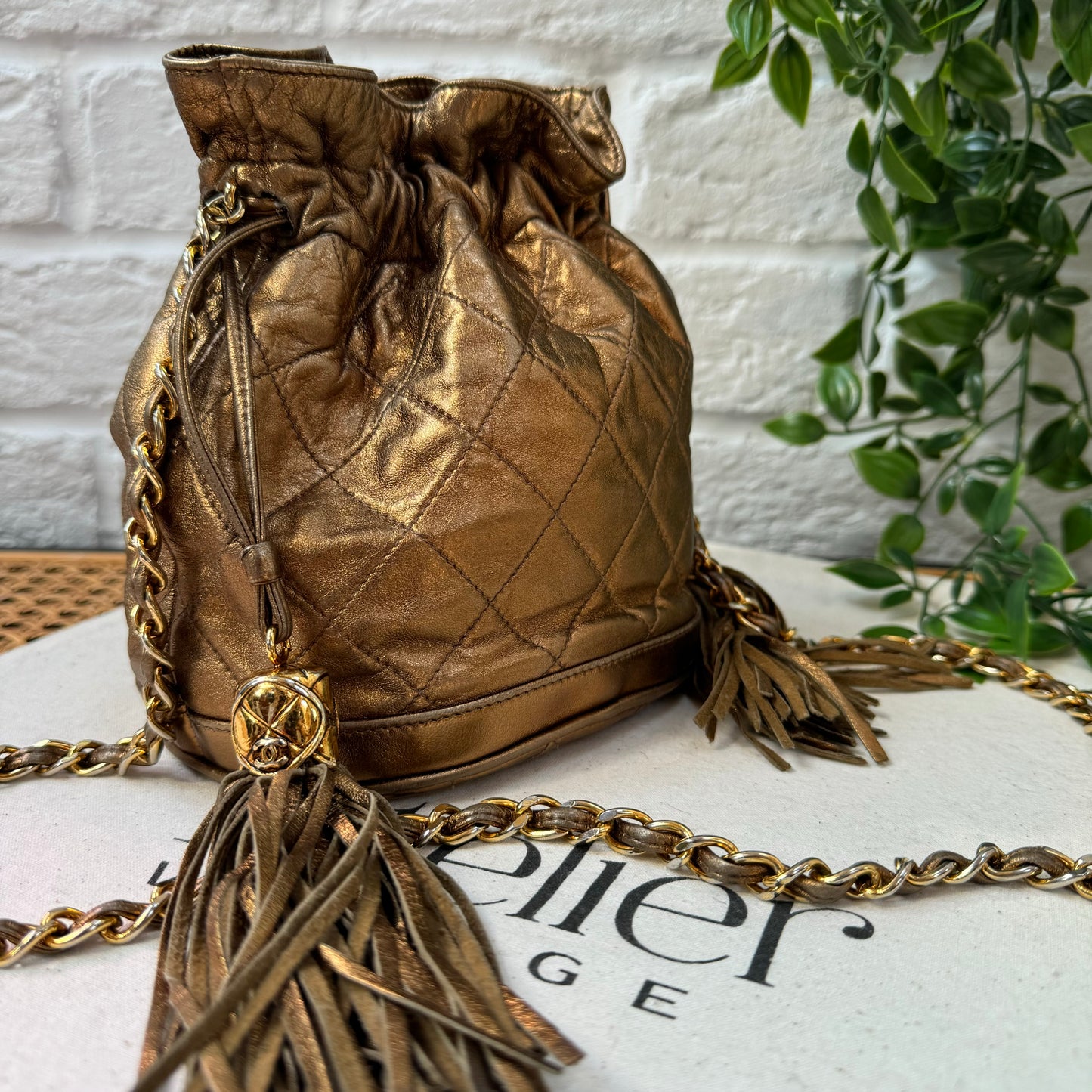 Chanel 1989 Aged Gold Tassel Bucket Bag