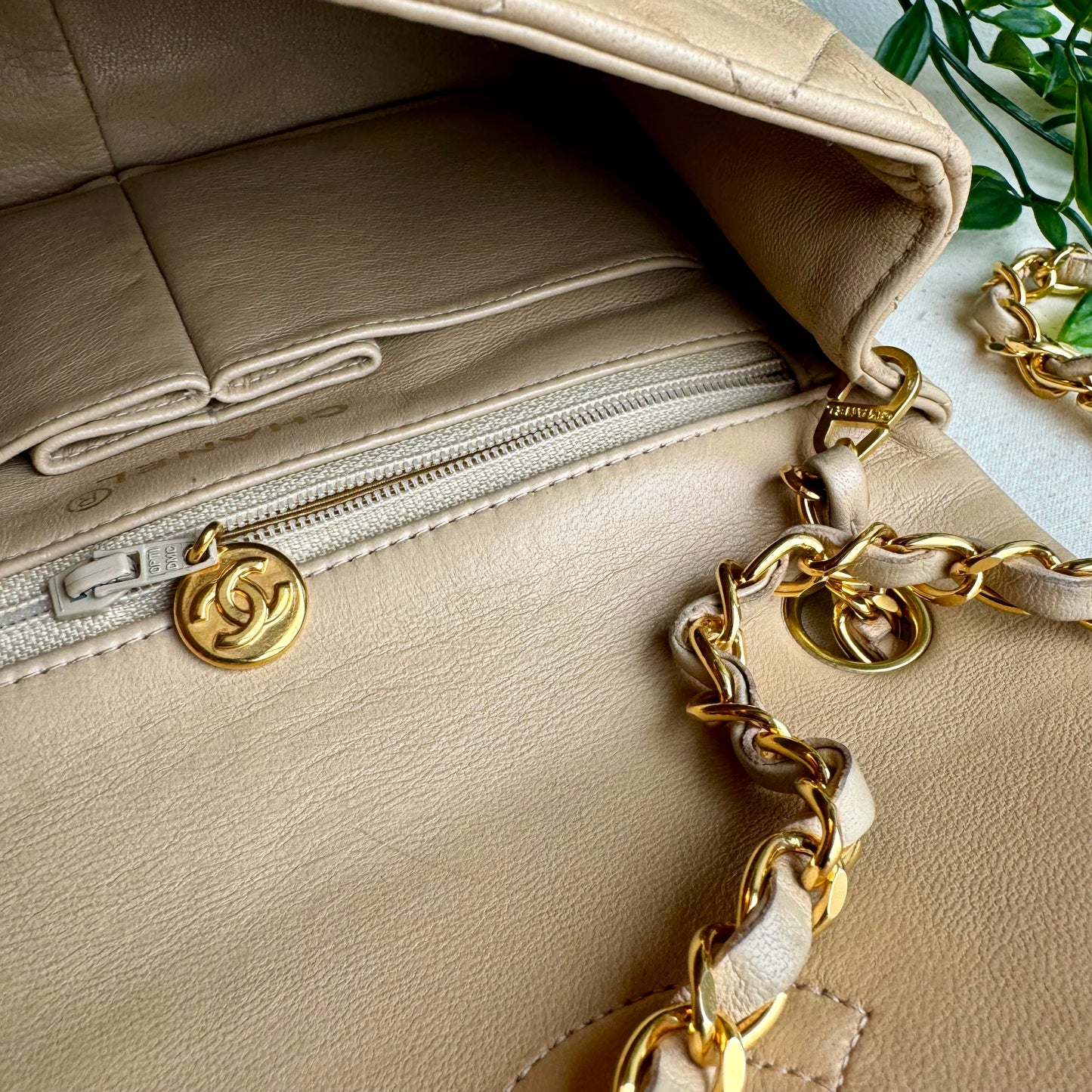 Chanel 1991 Beige Square Classic Single Flap Medium