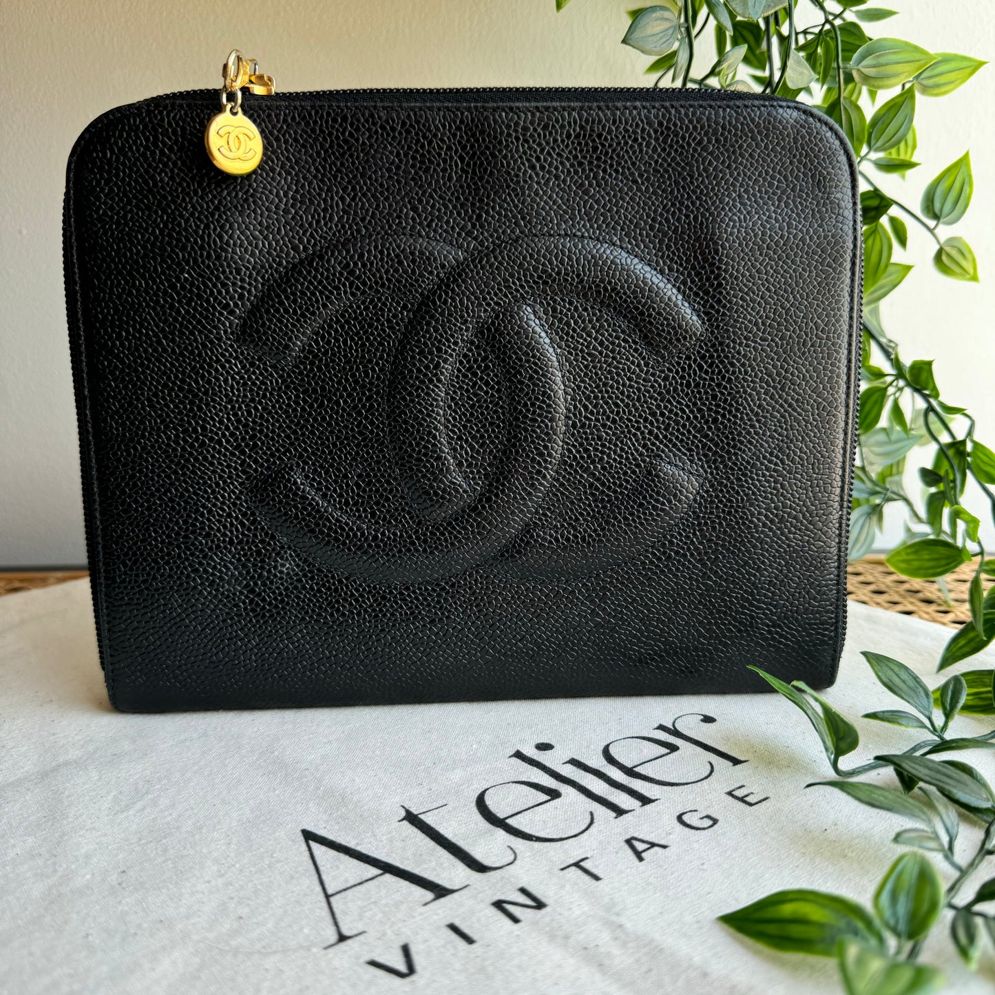 Chanel 1994 Caviar Clutch/ Pouch with CC Zip Charm
